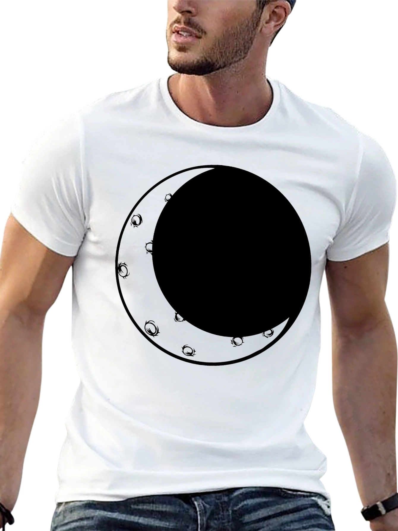 Black Crescent Moon Graphic Tee - Black Cotton Comfort view 13