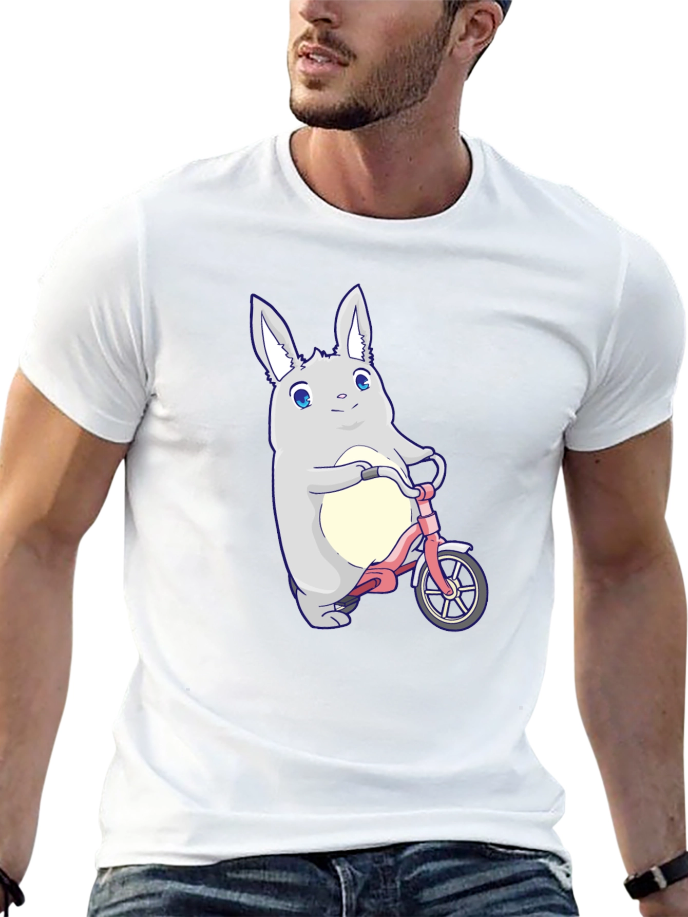 Black Cute Bunny on Bike Graphic T-Shirt view 13