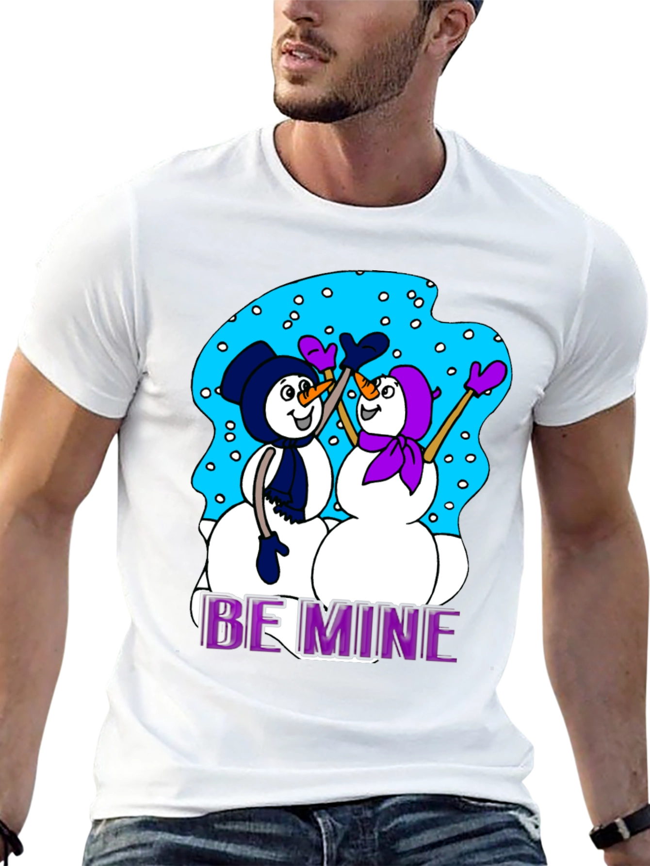 Black Snowman T-Shirt: "Be Mine" Valentine's Day Black Tee view 13