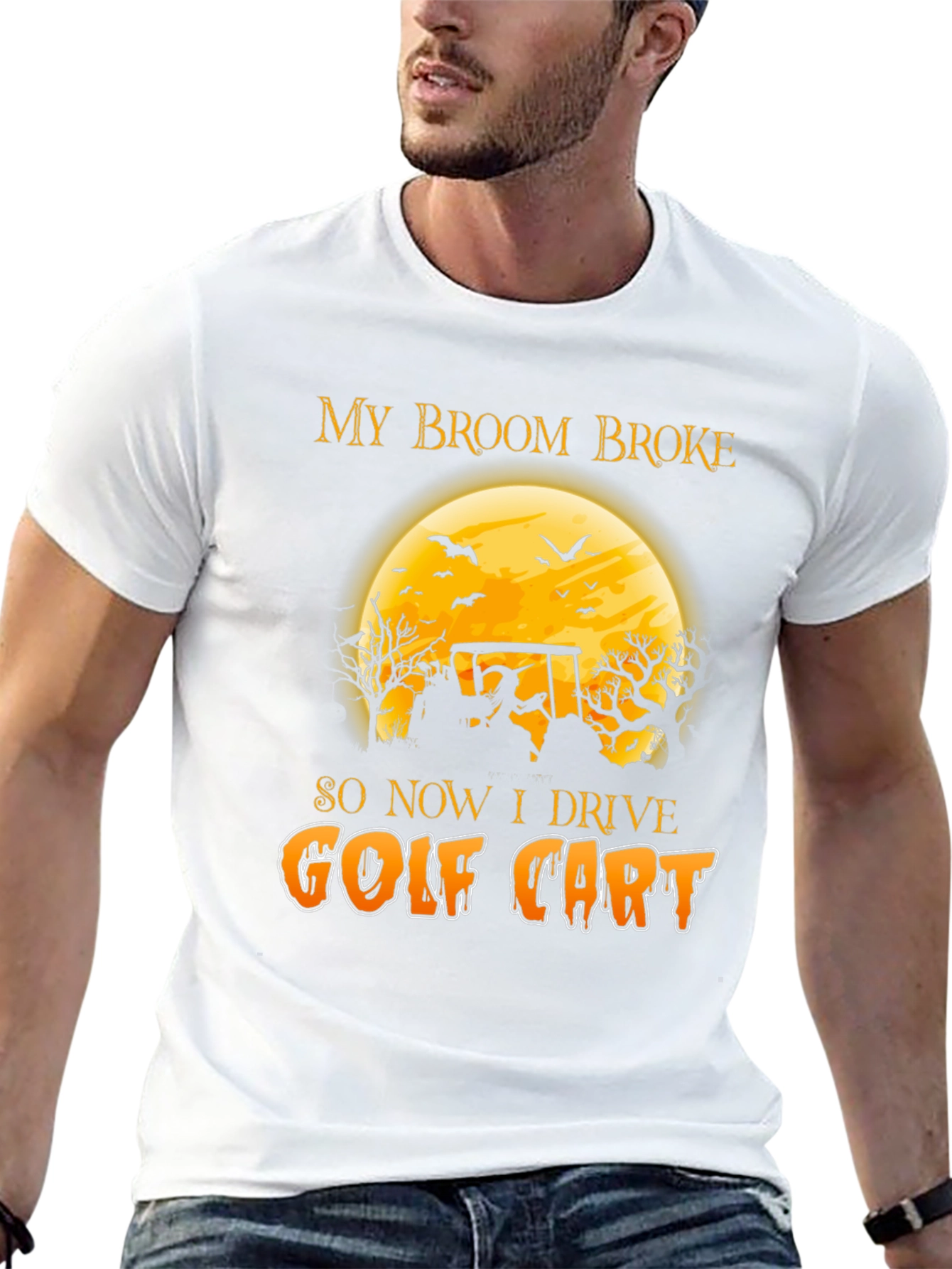 Black Halloween Witch Golf Cart T-Shirt - Funny Fall Tee view 13