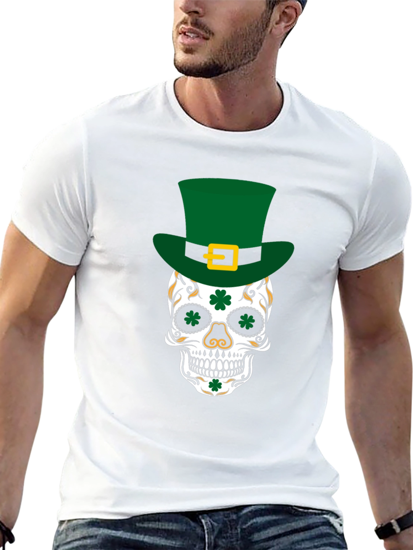 Black Lucky Skull St. Patrick's Day T-Shirt view 13