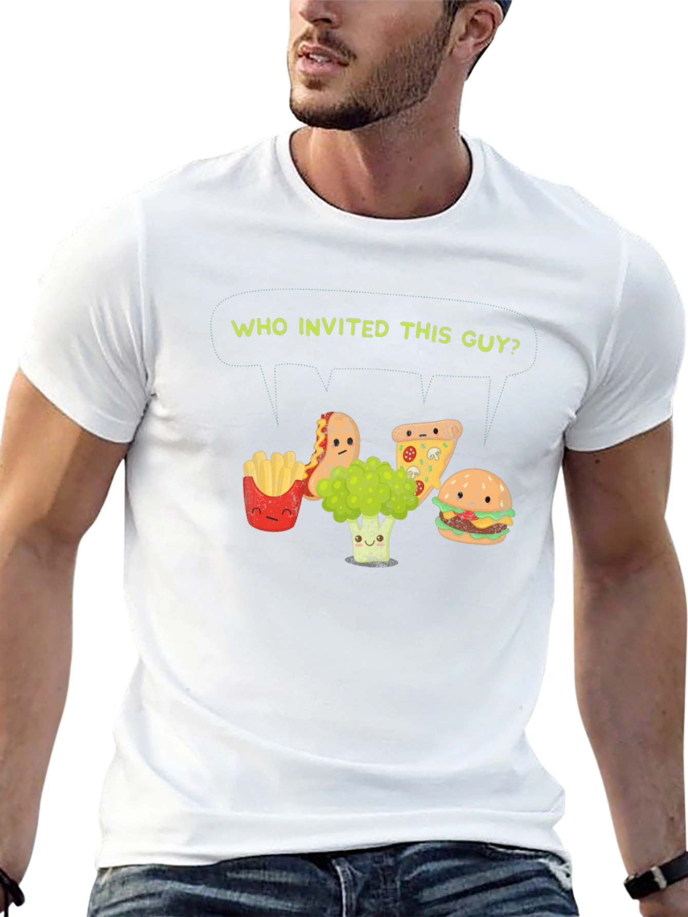 Black Funny Broccoli T-Shirt - Who Invited This Guy view 13
