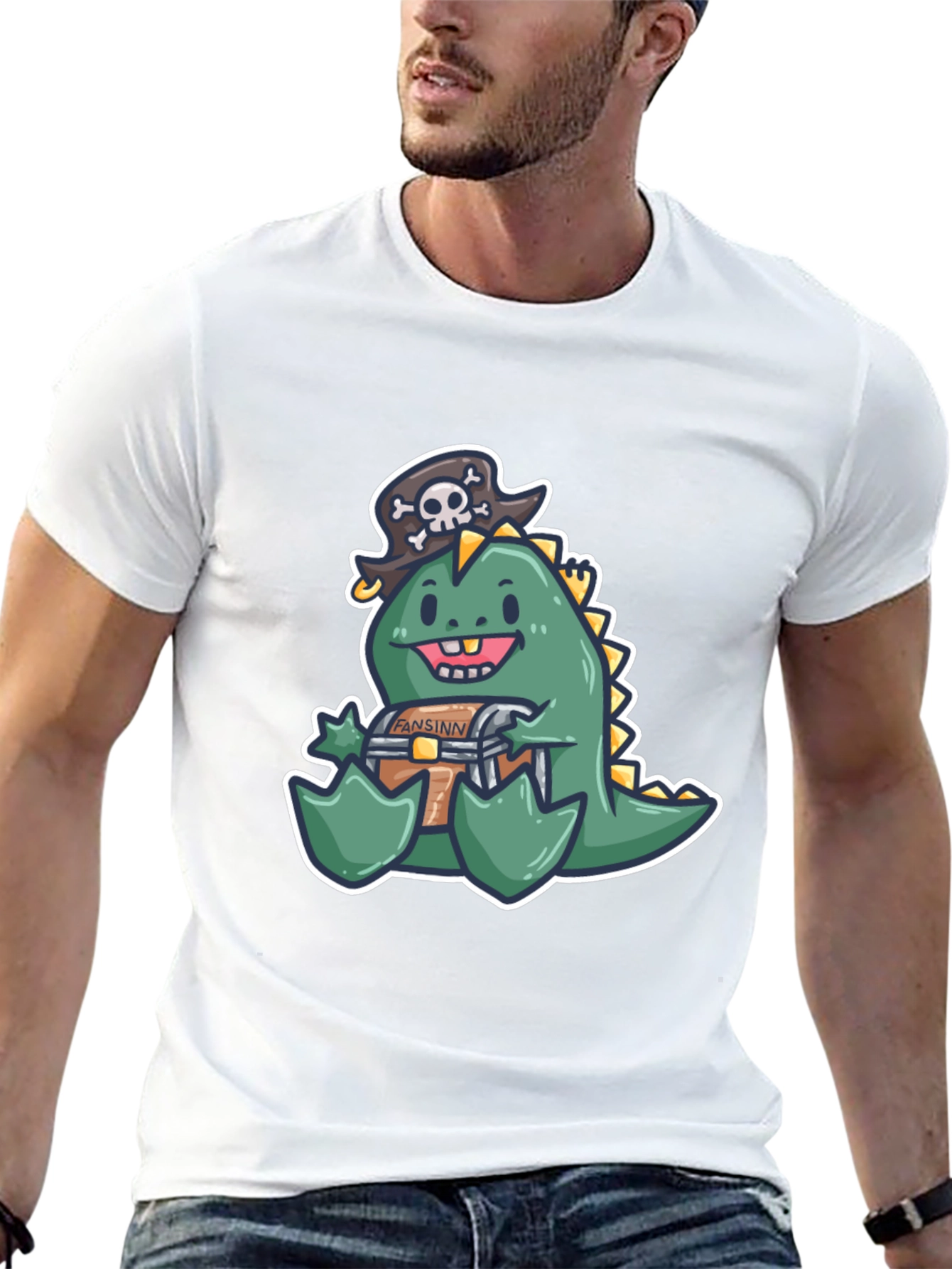 Black Dino Pirate Treasure Chest T-Shirt view 13