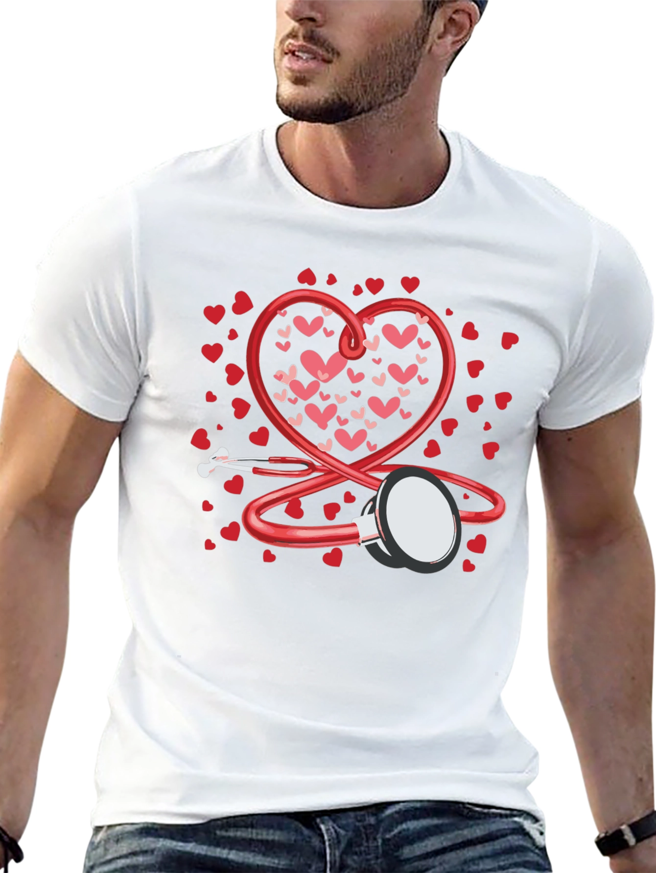 Black Heart Stethoscope Valentine's Day Black T-Shirt view 13