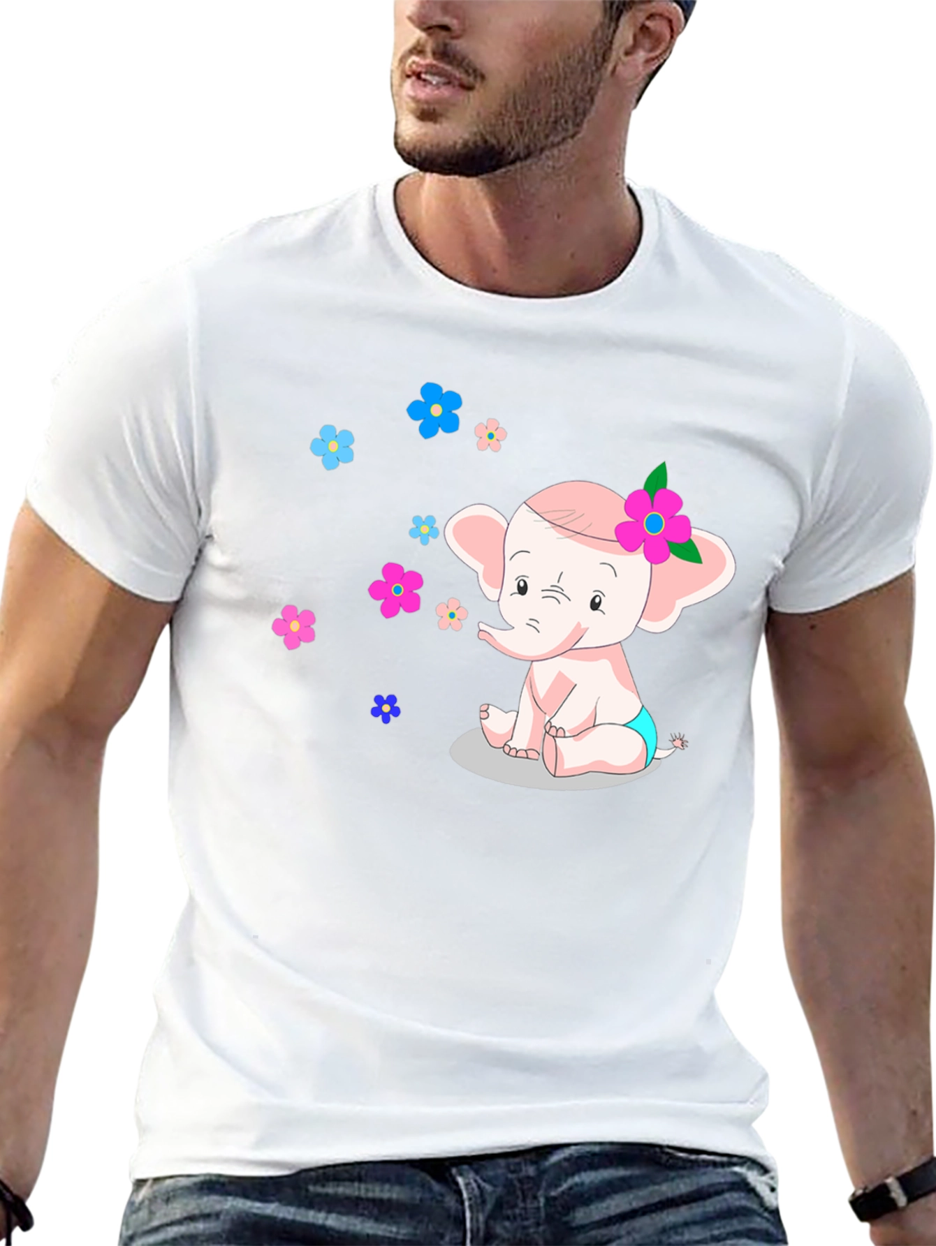 Black Cute Cartoon Elephant Graphic Tee view 13