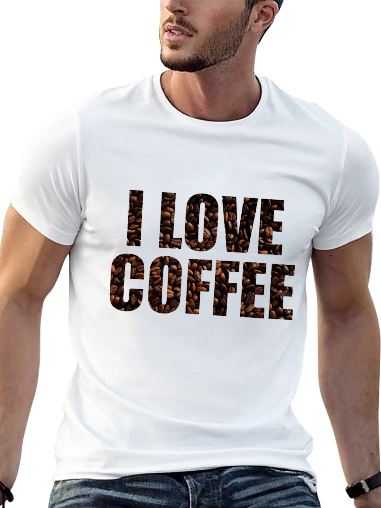 Black I Love Coffee Bean Print Black T-Shirt view 13