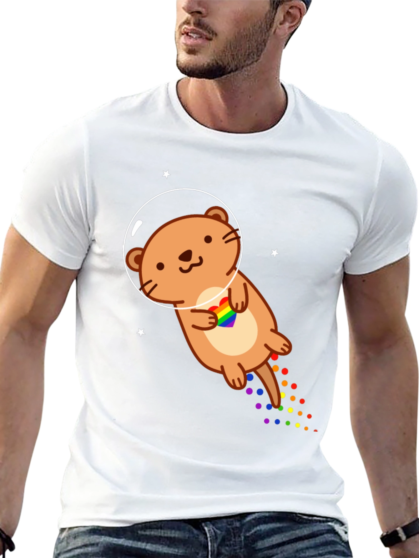 Black Space Otter LGBT Pride T-Shirt view 13