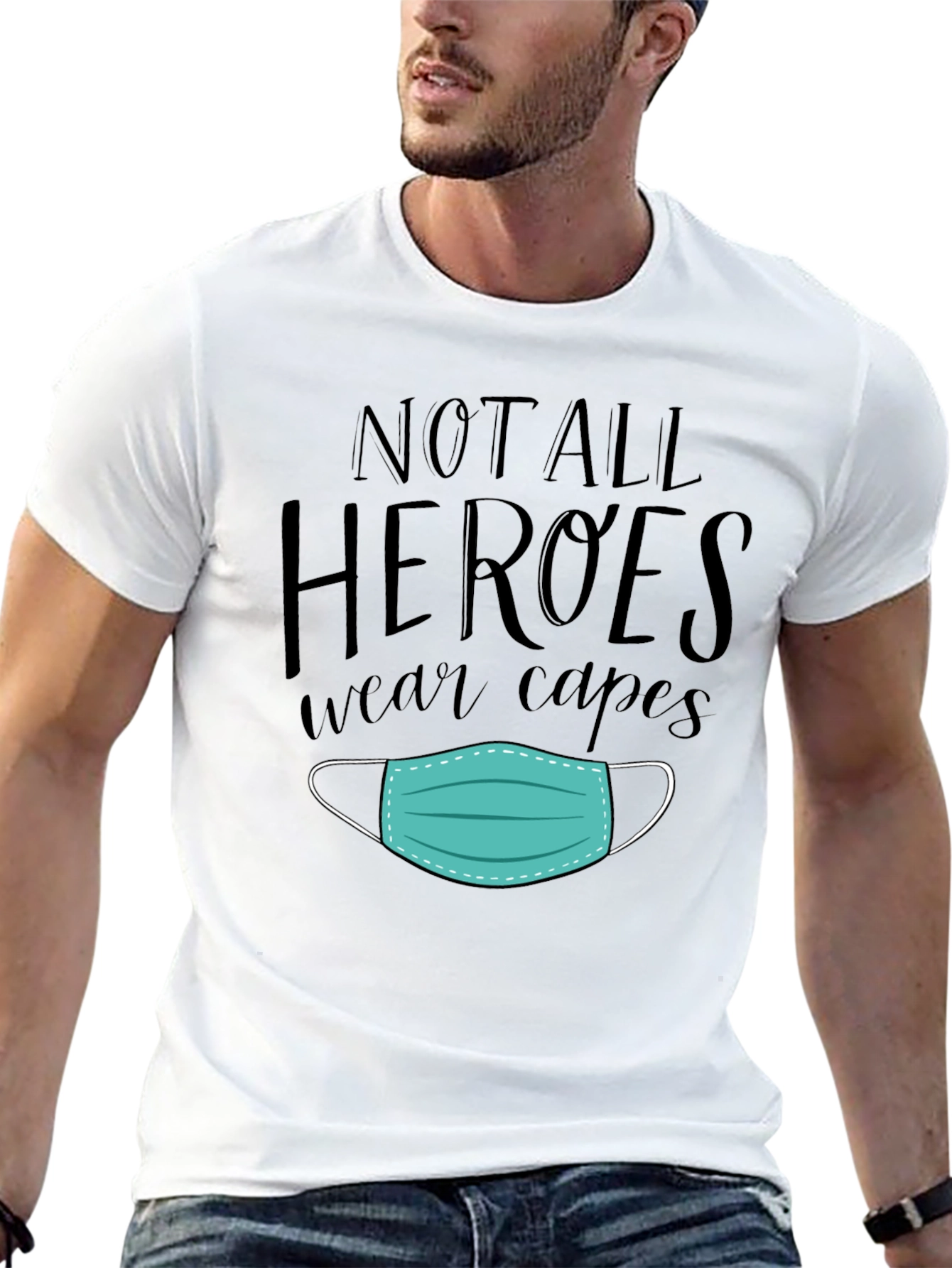 Black Not All Heroes Wear Capes Mask Graphic Tee view 13