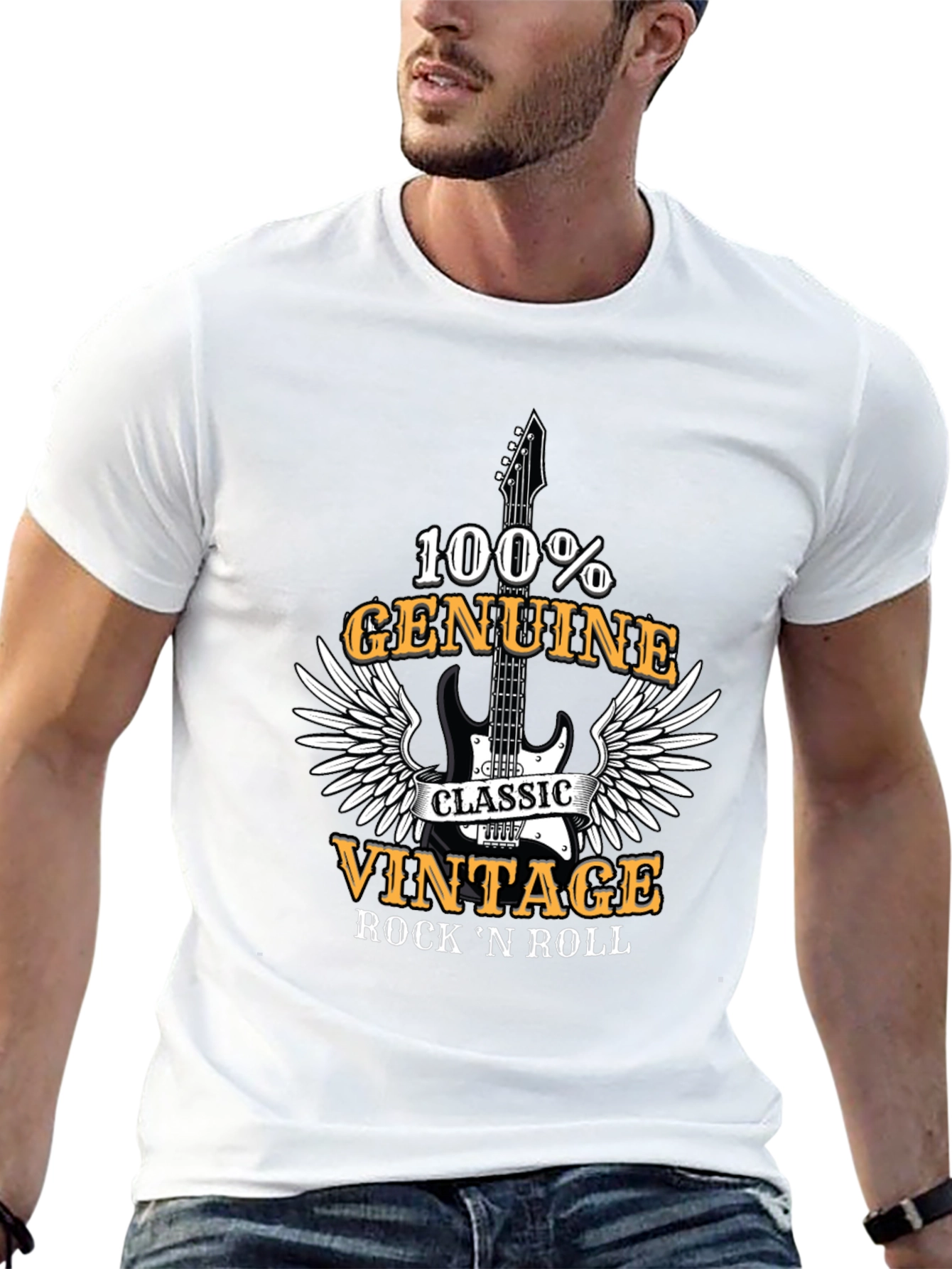 Black Vintage Rock 'n' Roll 100% Genuine T-Shirt view 13