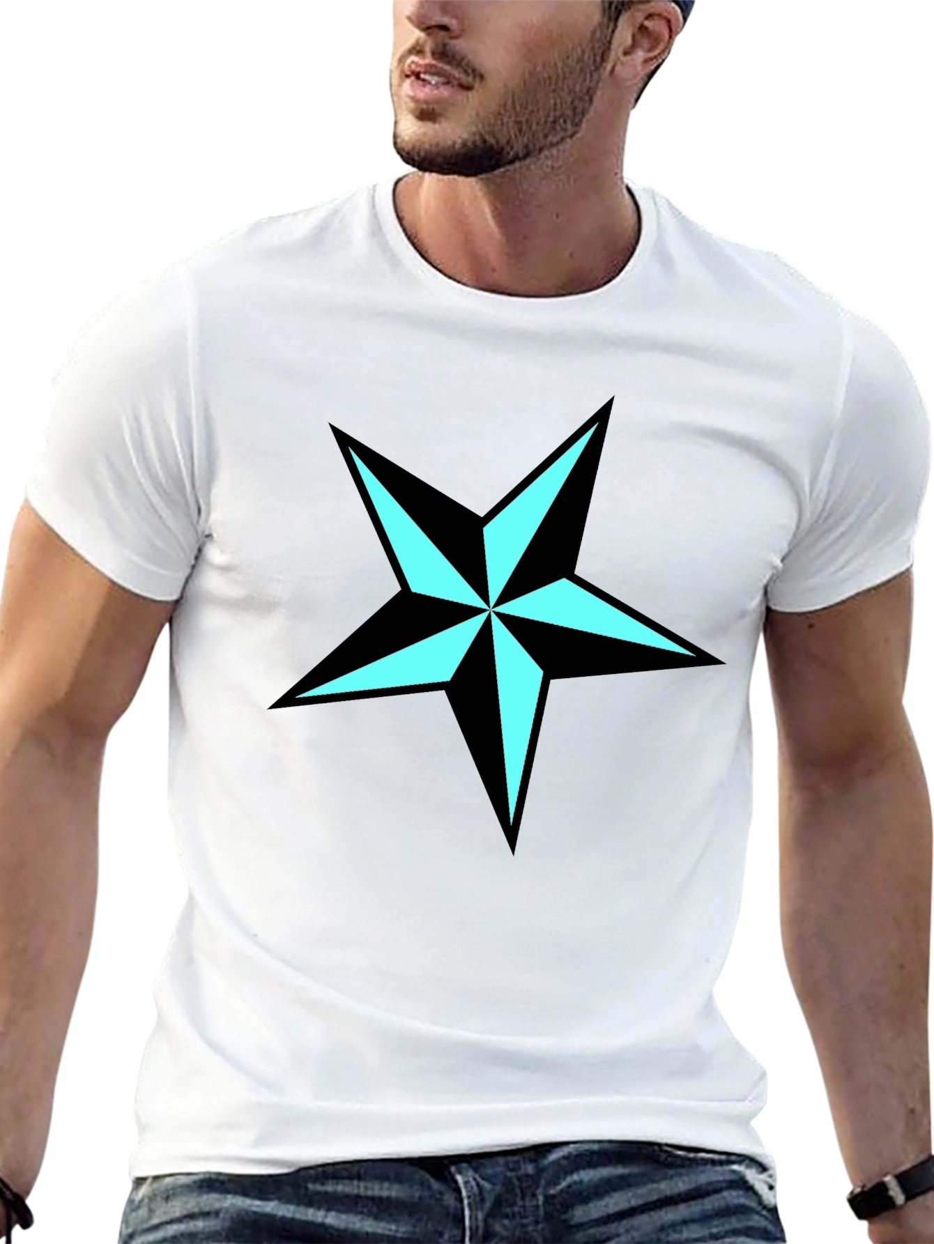 Black Nautical Star Graphic Tee - Black Cotton Blend Shirt view 13
