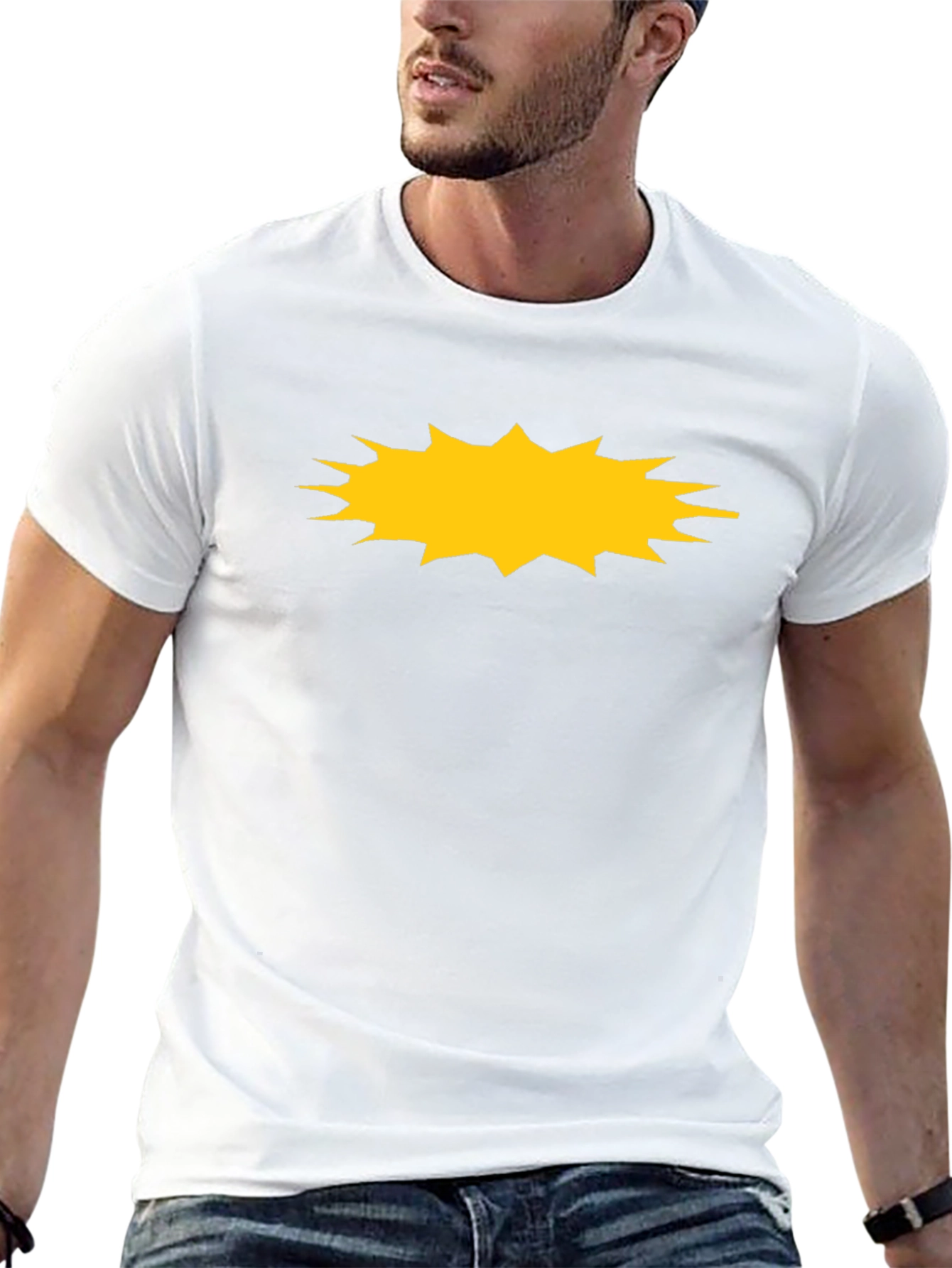 Black Men's Black T-Shirt with Yellow Burst Design view 13