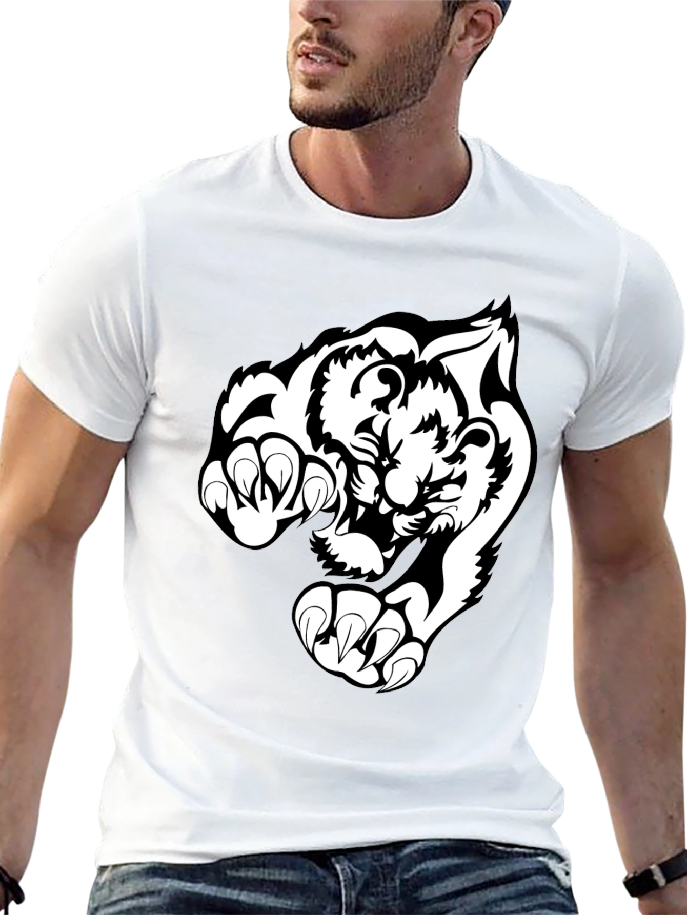 Black Black T-Shirt with White Tiger Graphic view 13