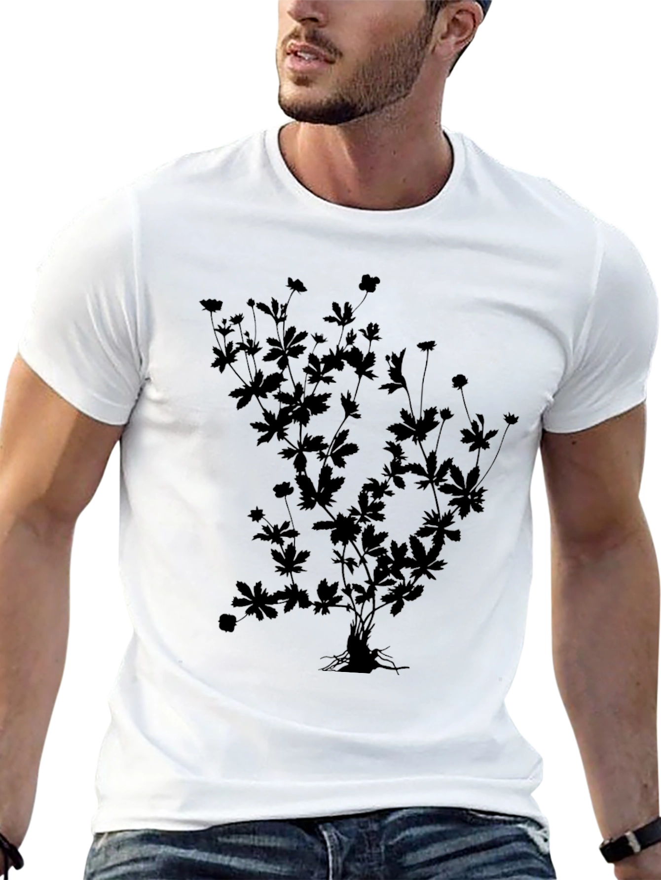 Black Botanical Silhouette Black T-Shirt view 13