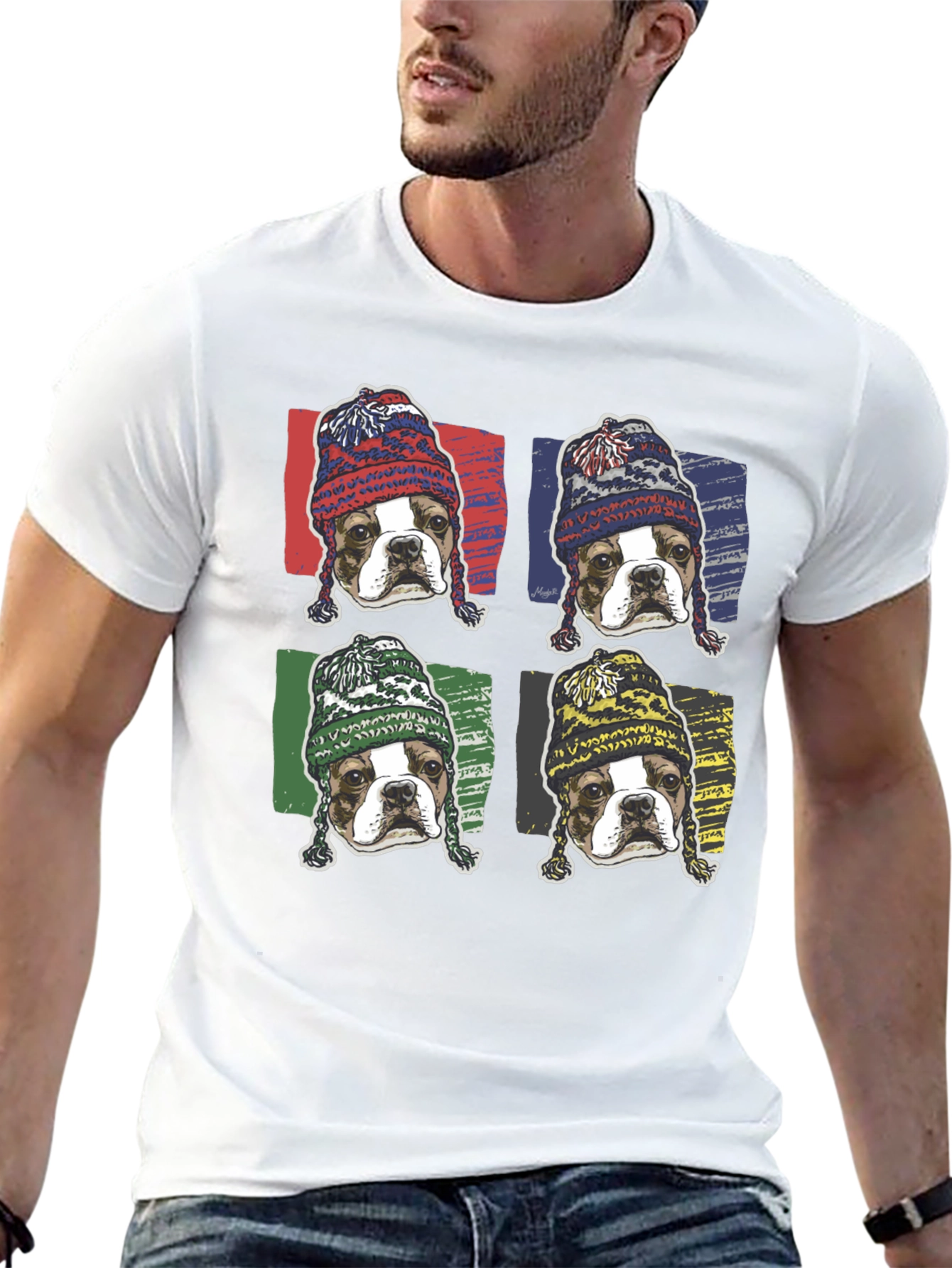 Black Dog in Hats Graphic Tee - Trendy Pop Art Style view 13