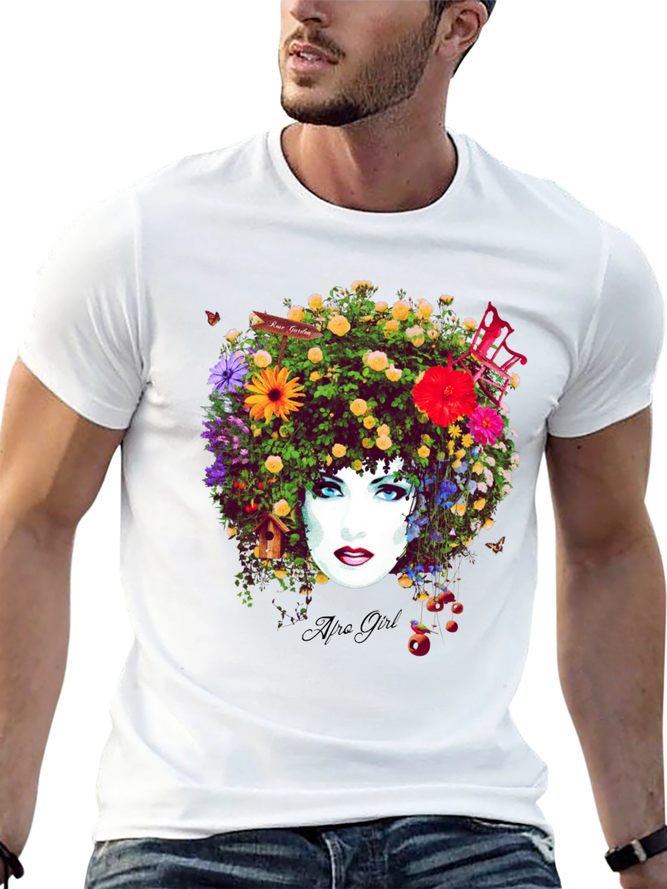 Black Floral Afro Girl Graphic Tee - Unique Design view 13
