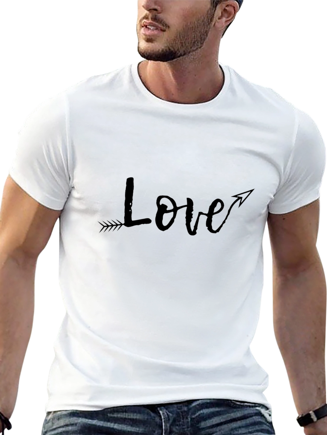 Black Love Arrow Graphic Tee - Black Cotton Casual Shirt view 13