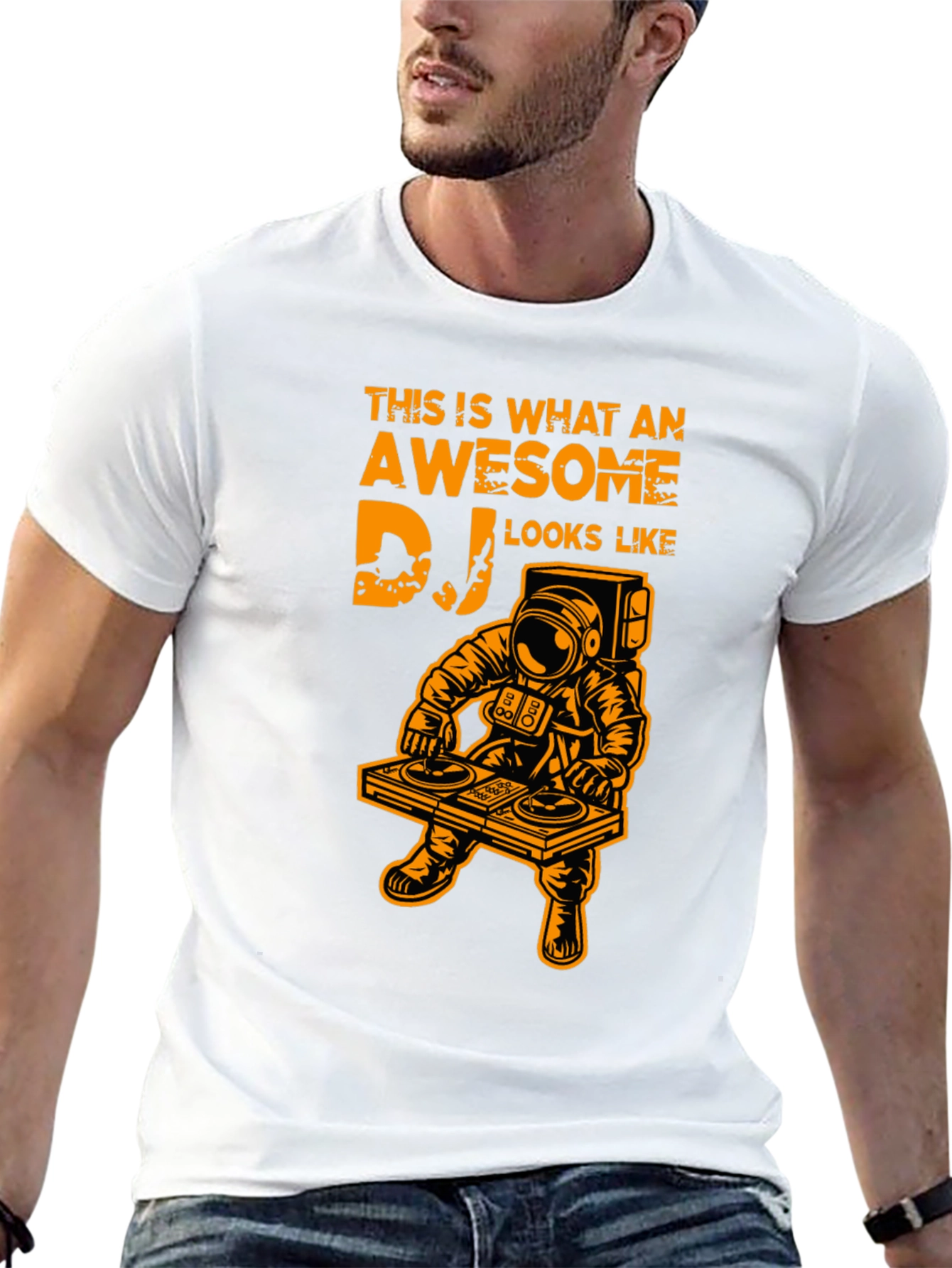 Black Awesome DJ Astronaut Graphic Tee - Black Cotton T-Shirt view 13