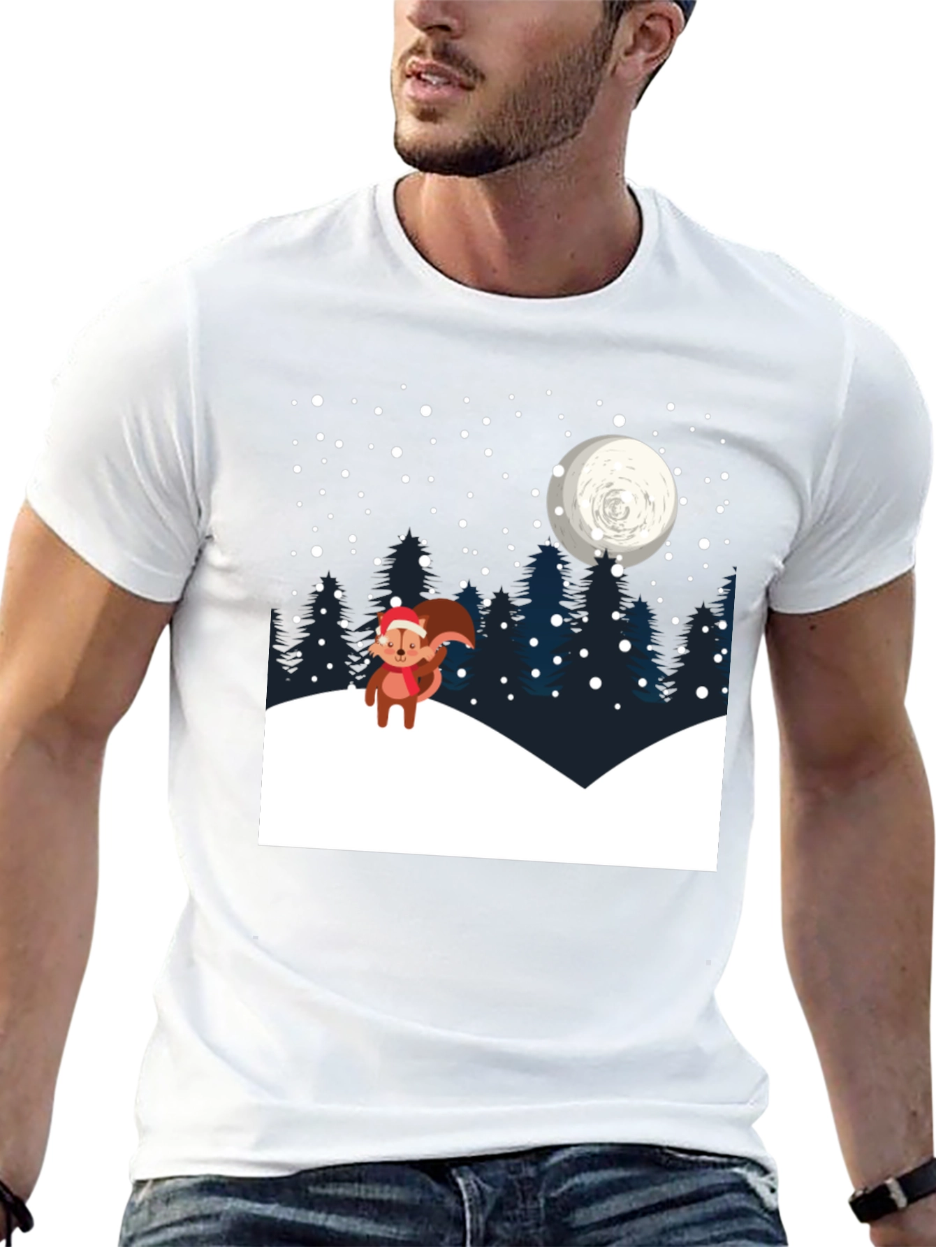 Winter Squirrel T-Shirt: Holiday Night Scene Graphic Tee - 13
