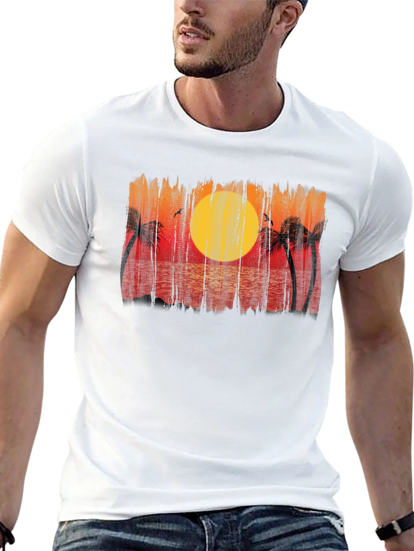 Black Sunset Palm Tree Graphic Black T-Shirt view 13