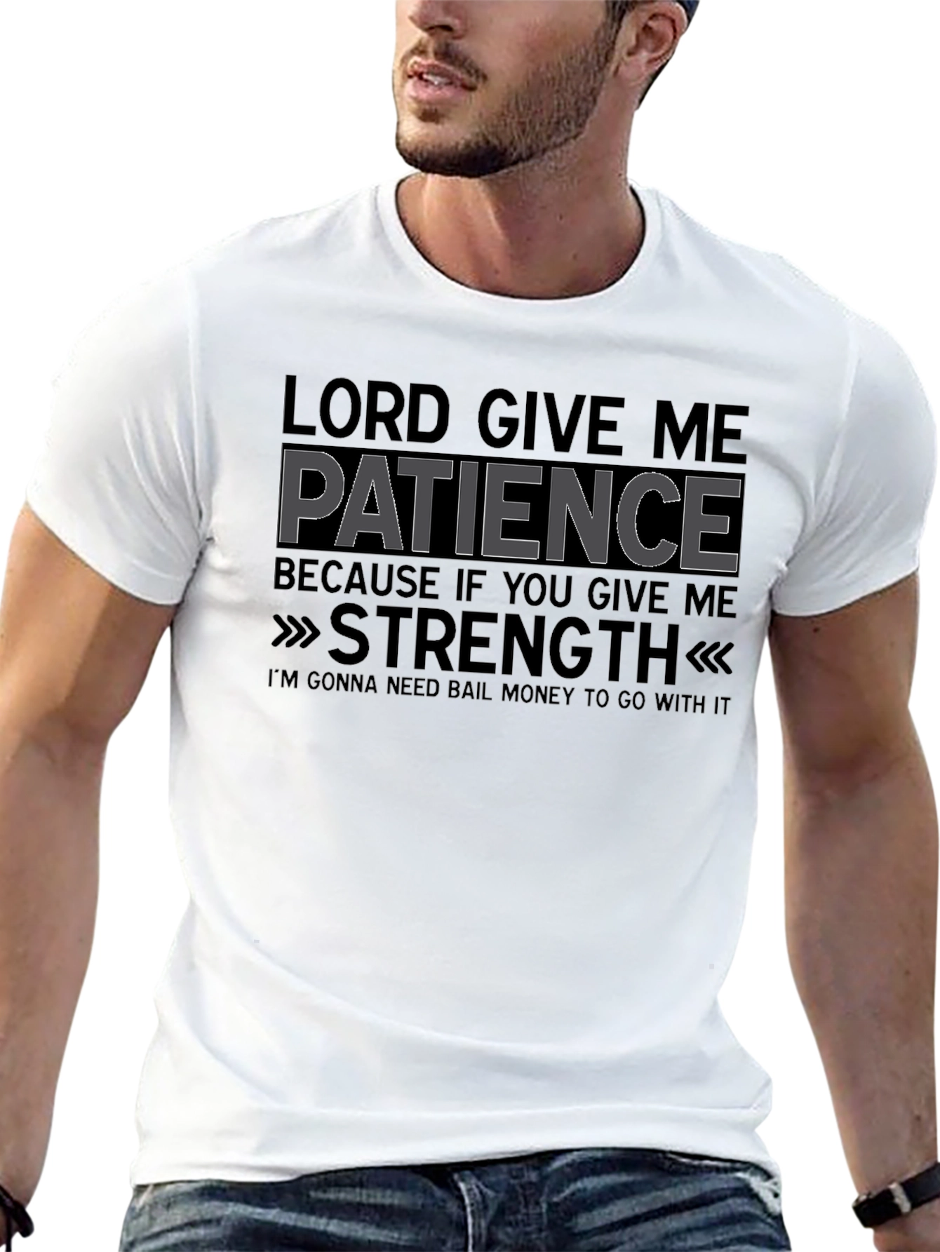 Black Lord Give Me Patience Funny Graphic T-Shirt view 13