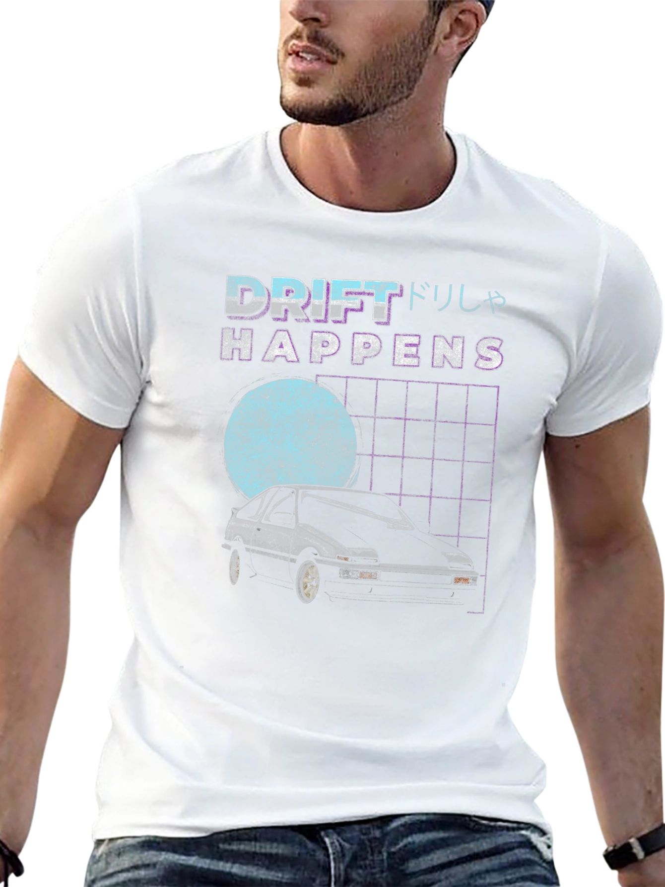 Black Drift Happens Graphic Tee - Retro Car Design view 13