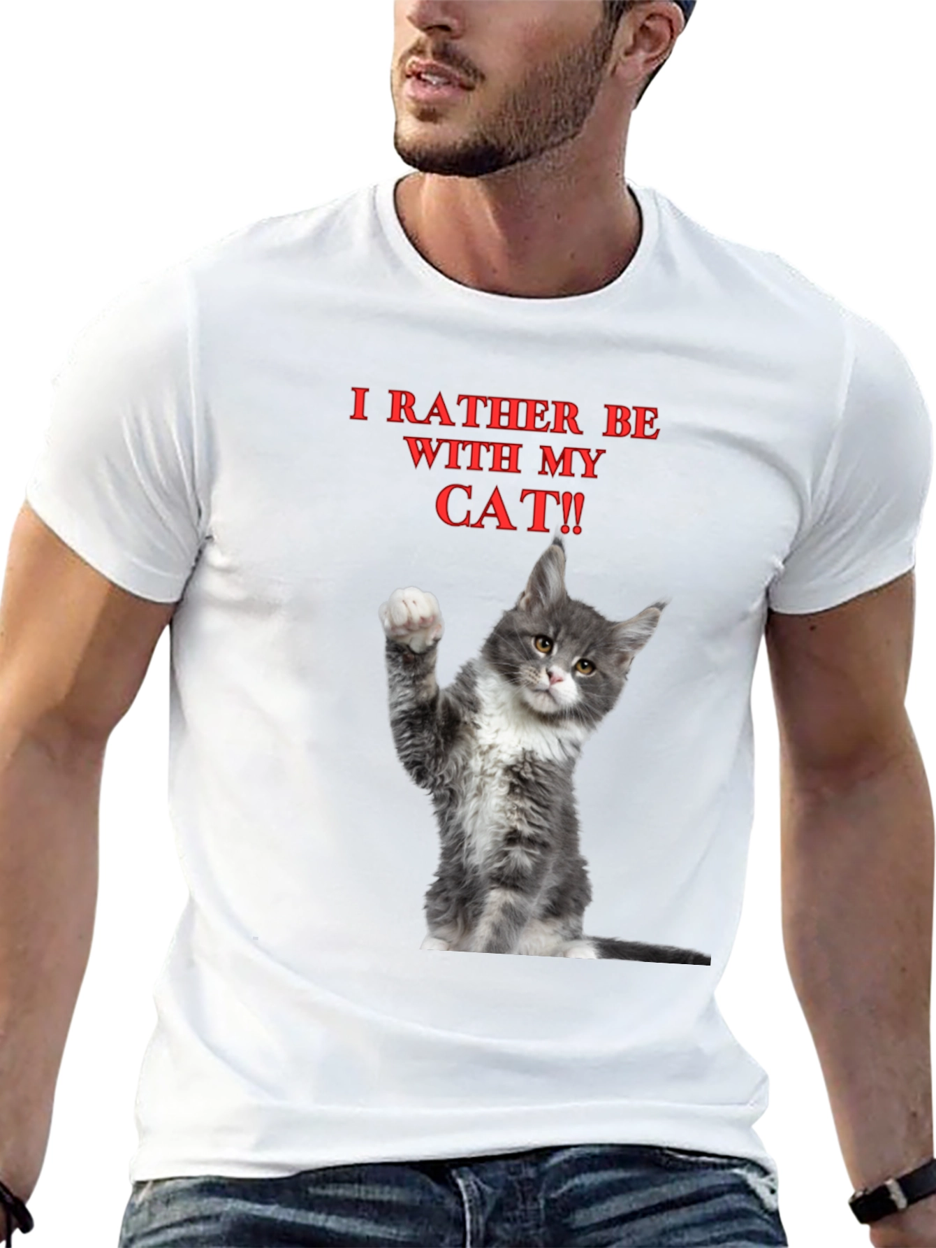 Black Funny "I'd Rather Be With My Cat" Graphic Tee view 13
