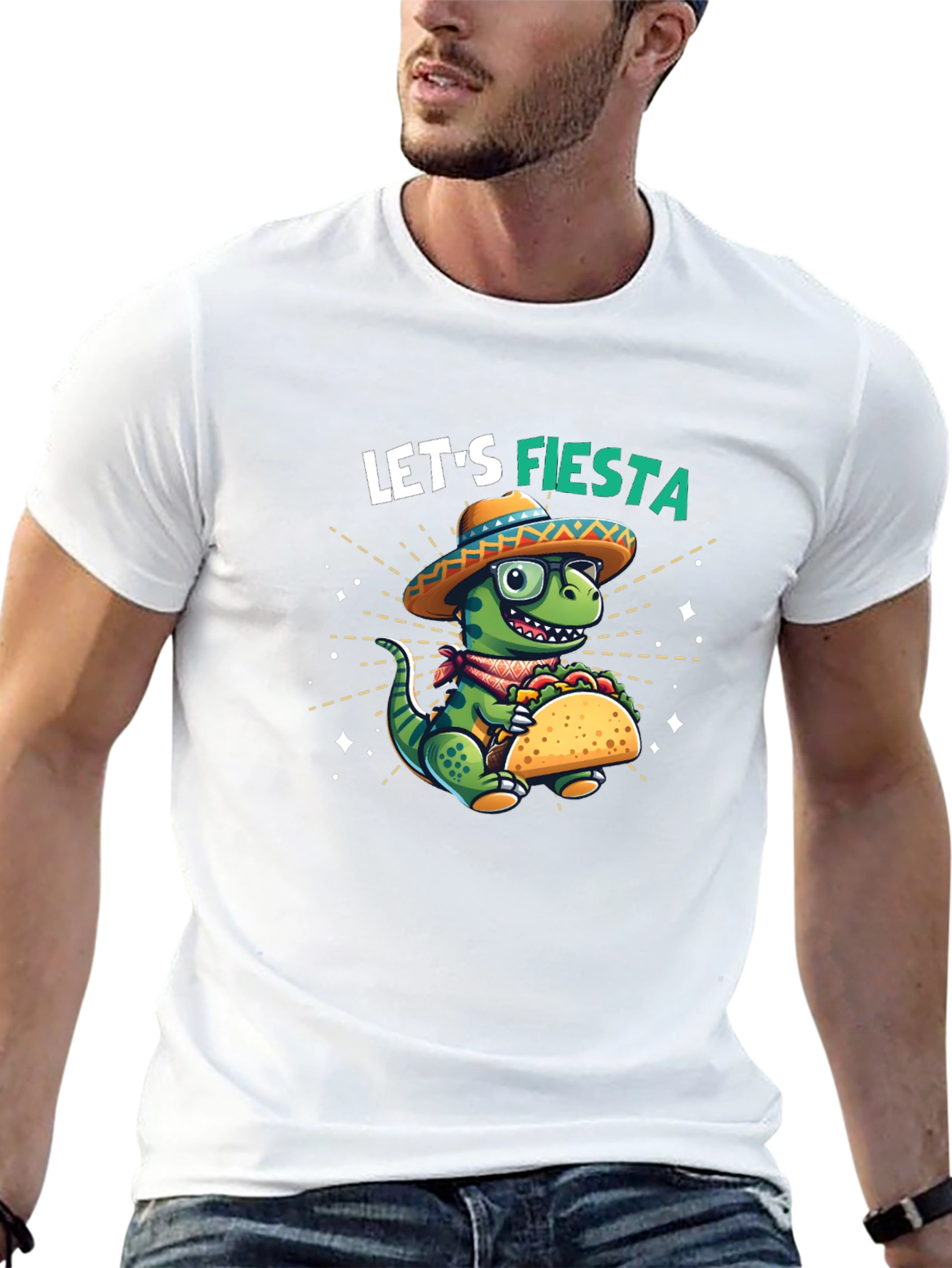 Black Let's Fiesta Dinosaur Taco T-Shirt view 13