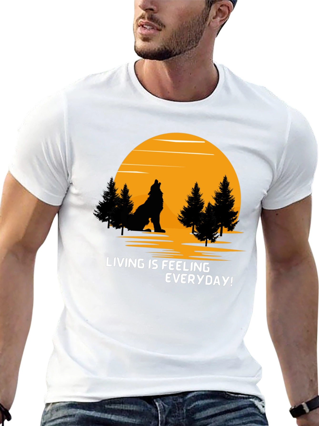 Black Wolf Howling at Moon Graphic T-Shirt view 13
