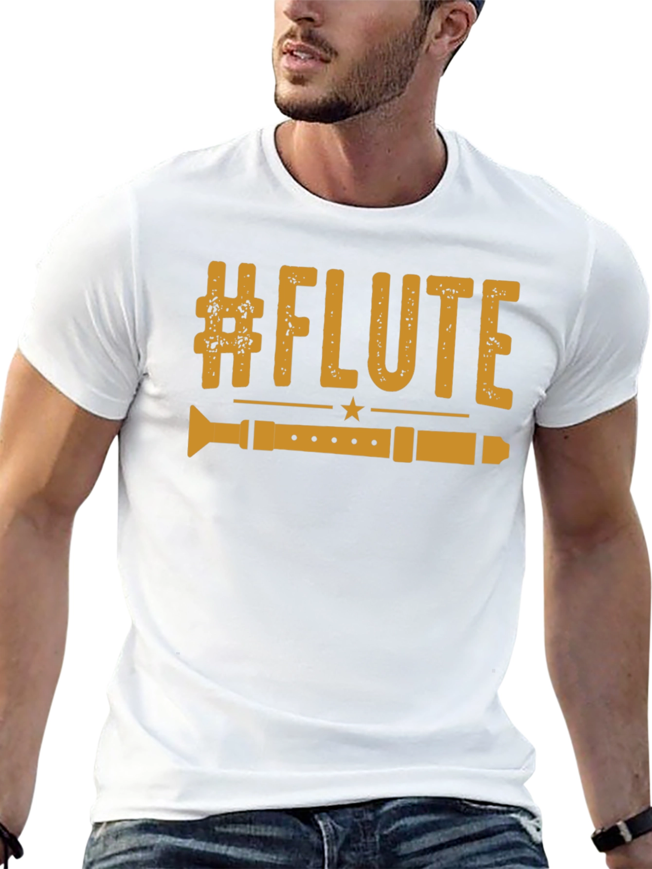 Black #Flute Music Lover T-Shirt - Black Graphic Tee view 13