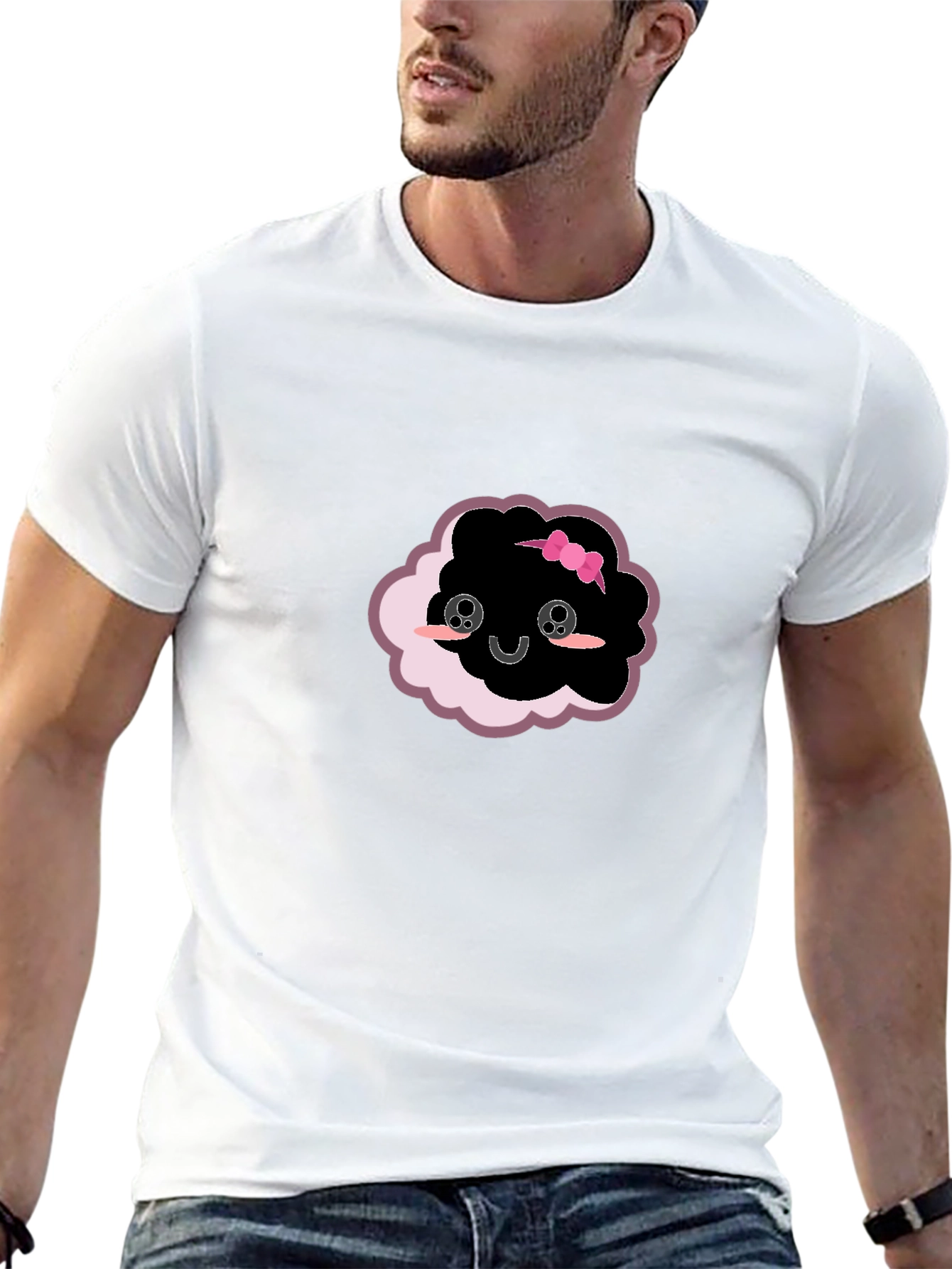 Black Cute Cloud Kawaii T-Shirt - Black view 13