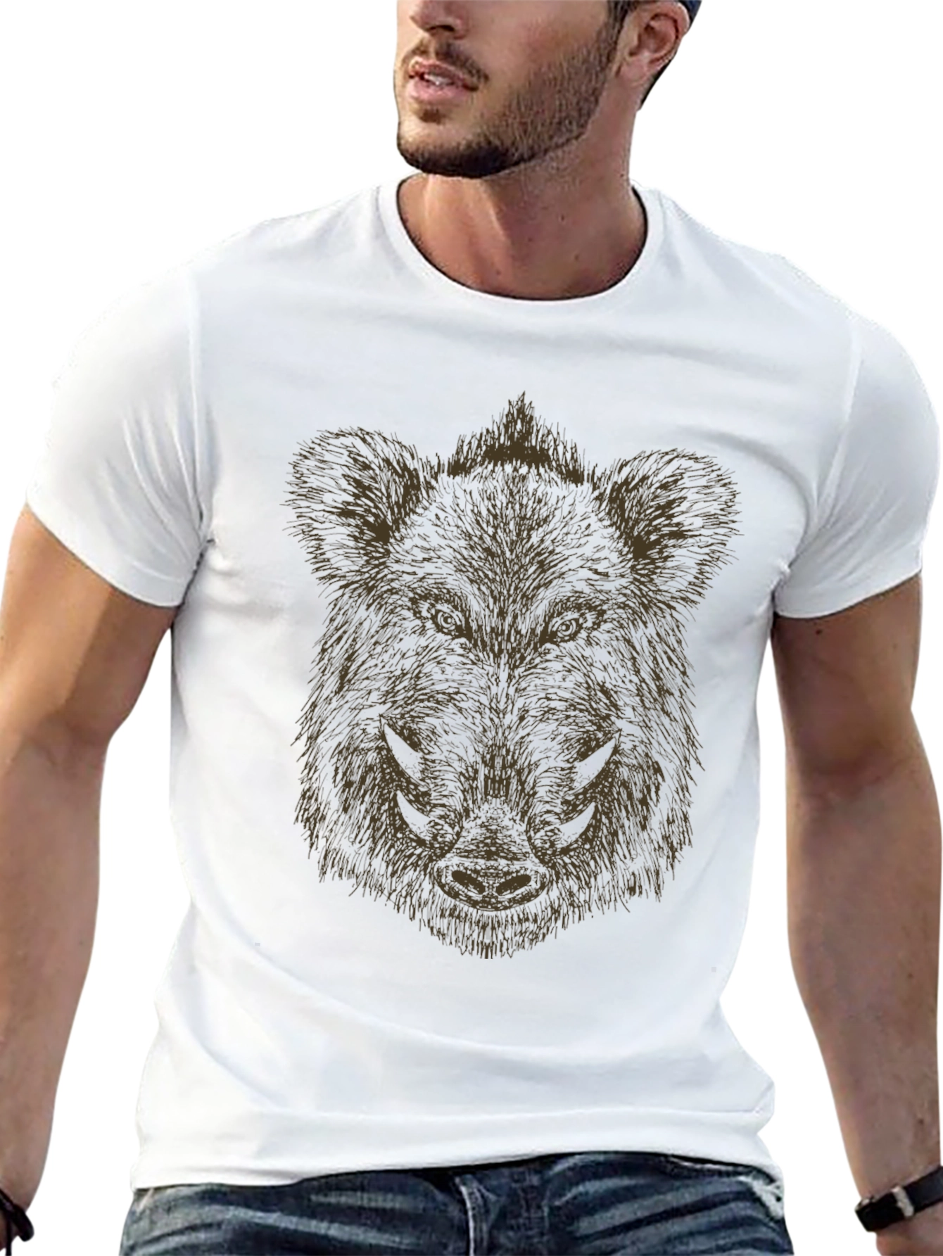 Black Boar Head Graphic Tee - Black Cotton T-Shirt view 13