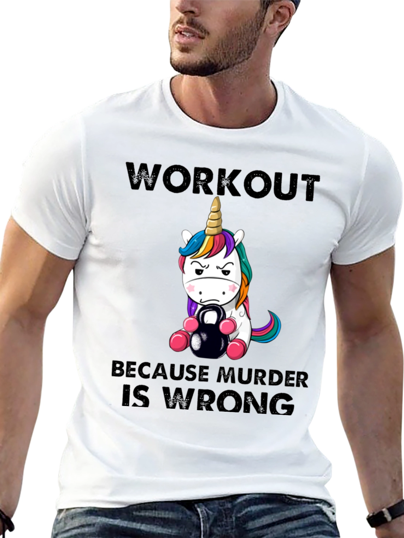 Black Workout Because Murder is Wrong Unisex T-Shirt view 13