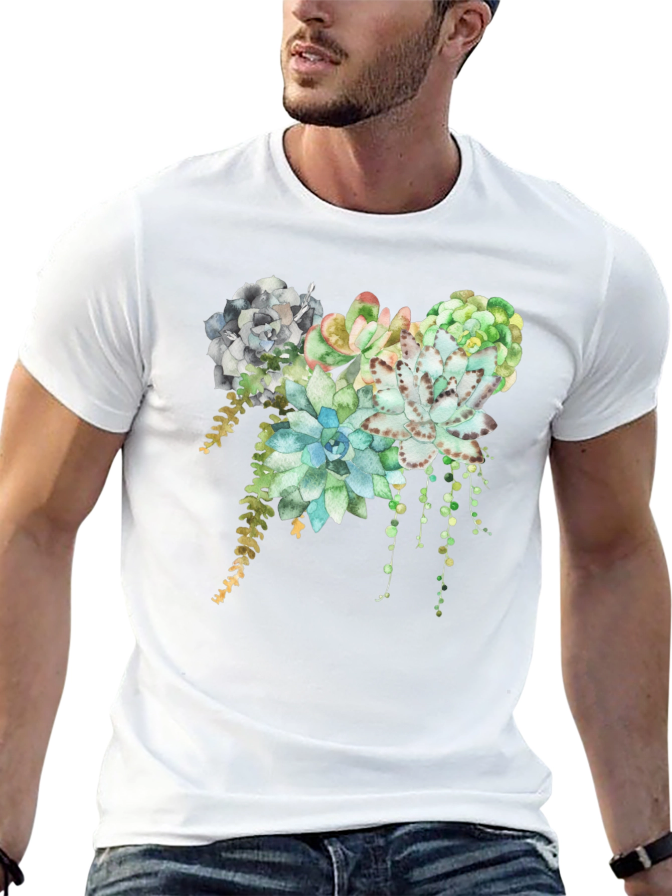 Black Succulent Print T-Shirt - Stylish Botanical Design view 13