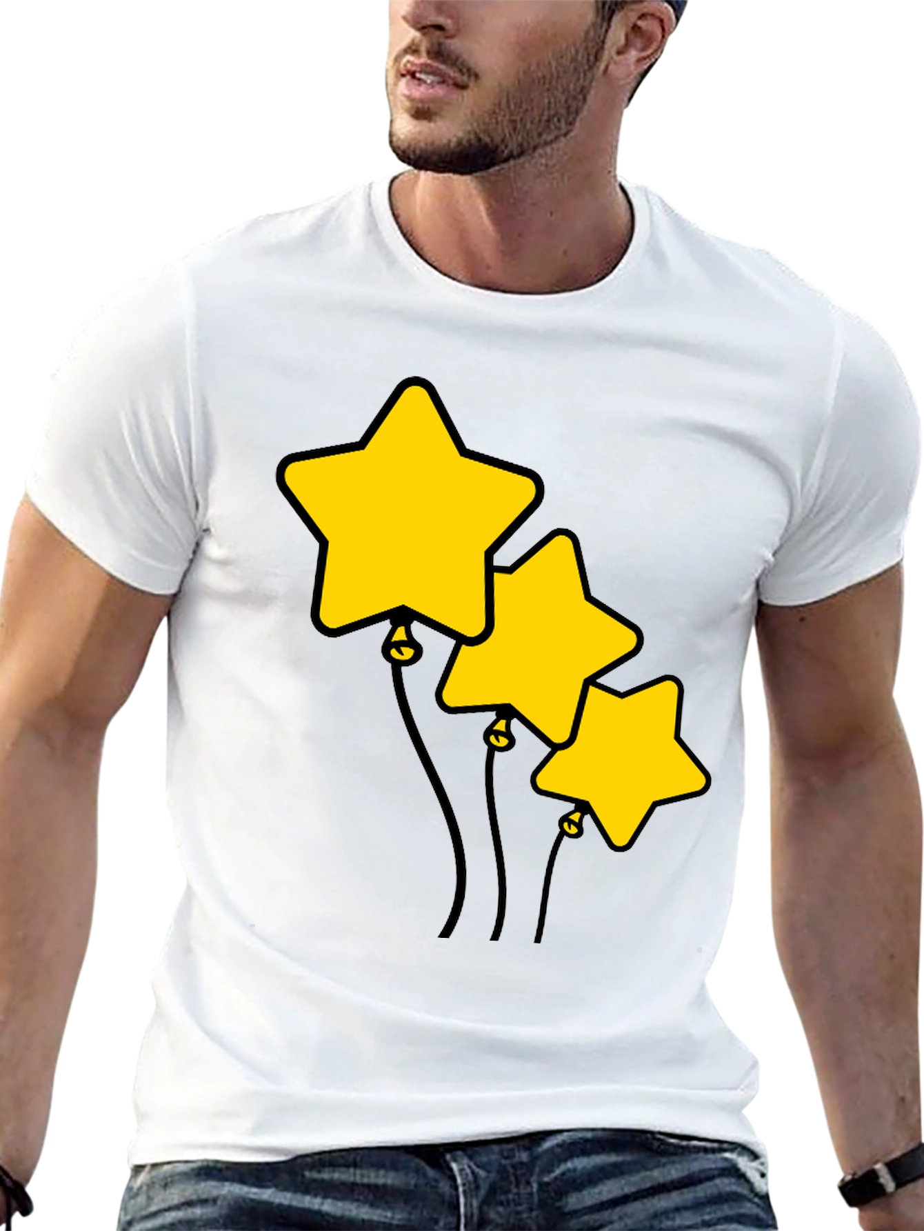 Black Star Balloons Graphic Tee - Black Cotton T-Shirt view 13
