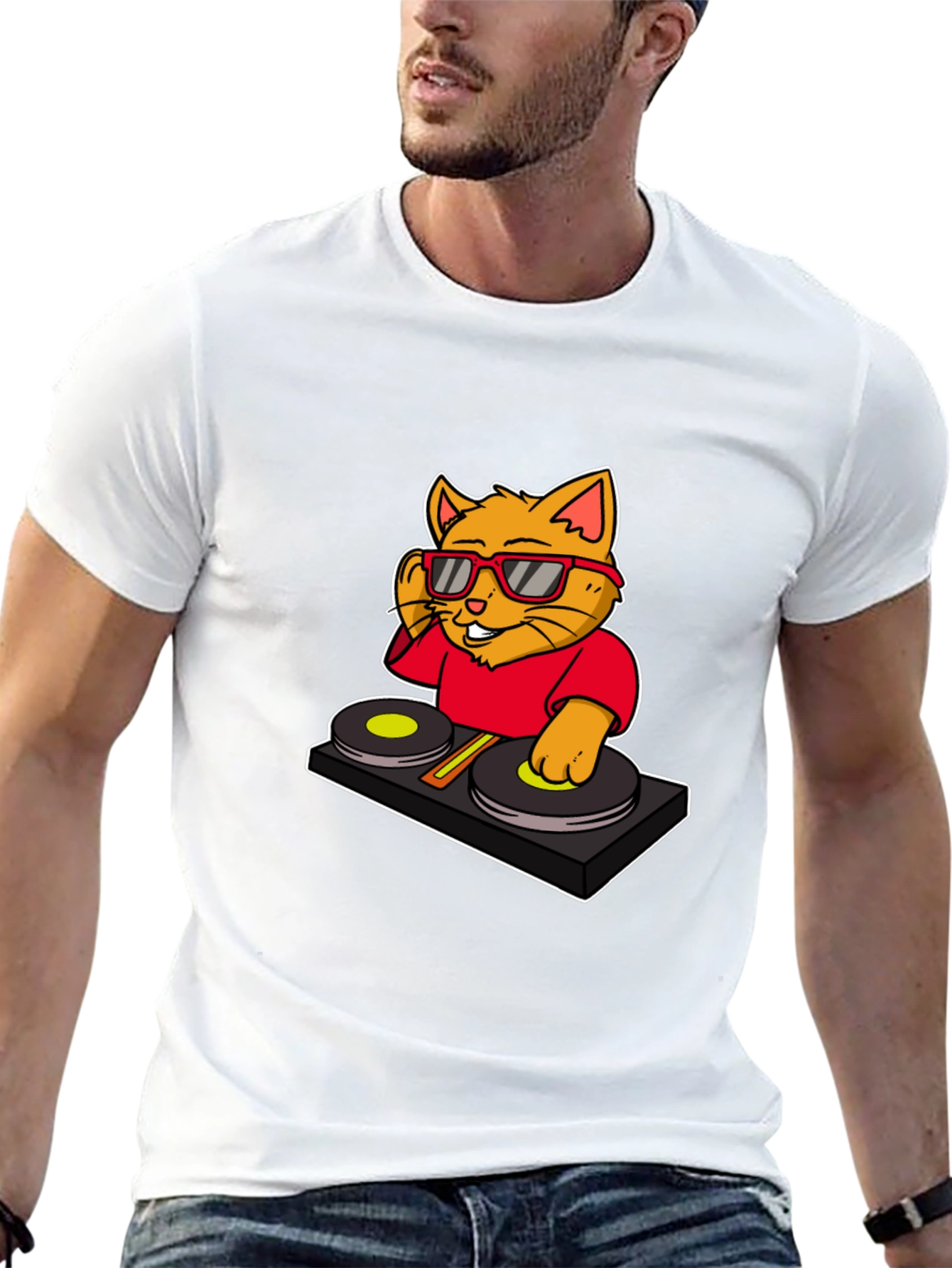 Black DJ Cat Graphic T-Shirt - Cool Music Lover Tee view 13