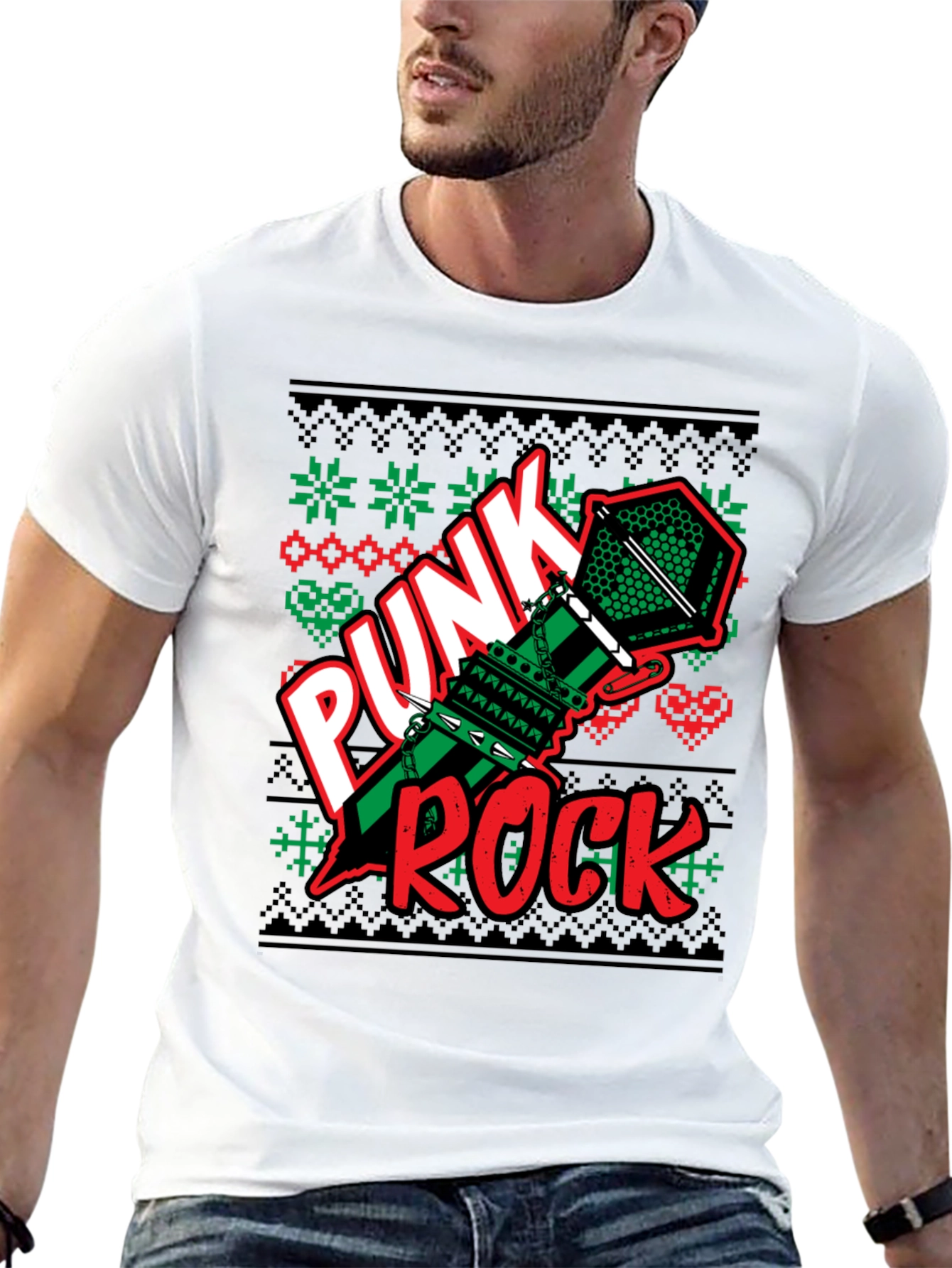 Black Punk Rock Ugly Christmas Sweater T-Shirt view 13