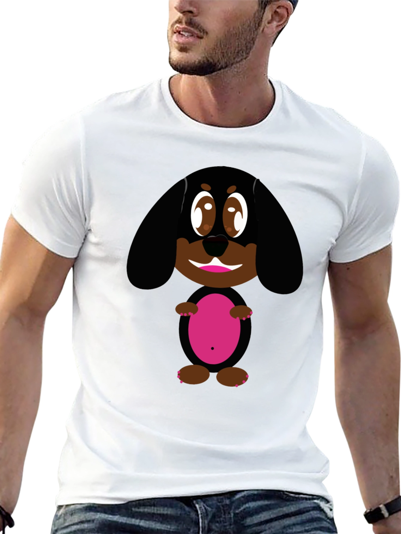 Black Cute Dog Graphic Black T-Shirt view 13
