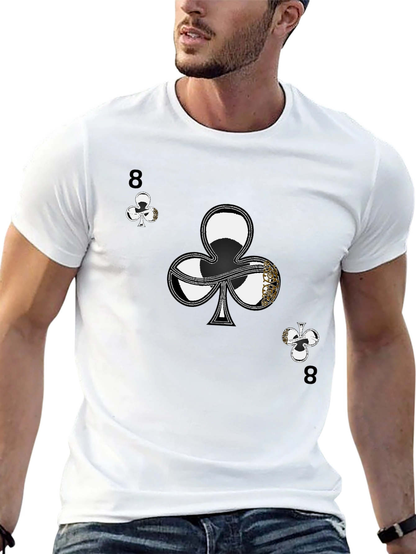 Black Eight of Clubs Graphic Tee - Unique Card Suit Design view 13