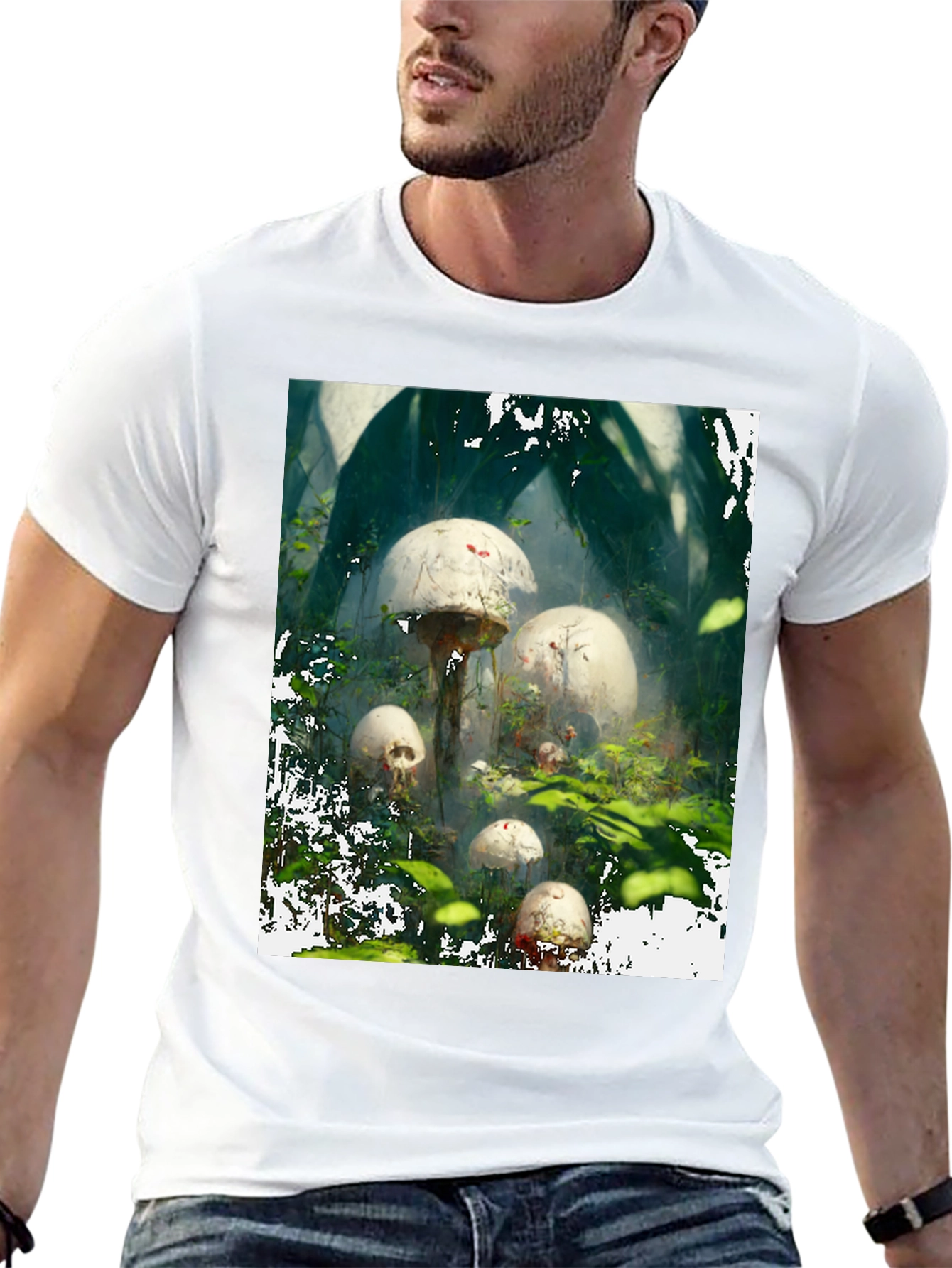 Black Mushroom Skull Forest Tee view 13