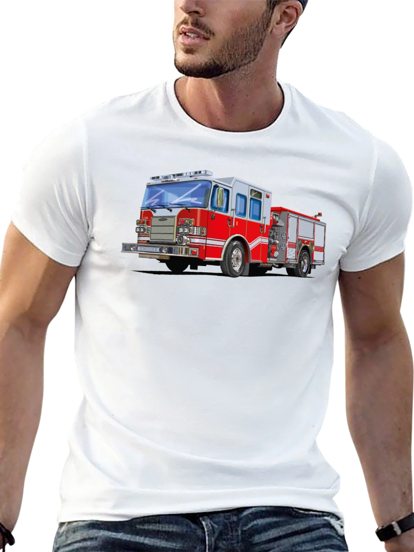 Black Firetruck Graphic Tee - Black Cotton Blend T-Shirt view 13