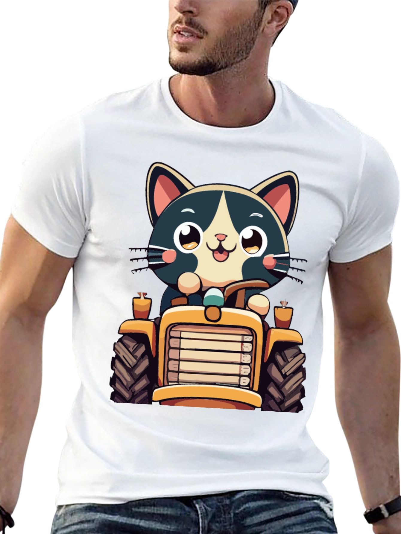Black Cat Driving Tractor T-Shirt view 13