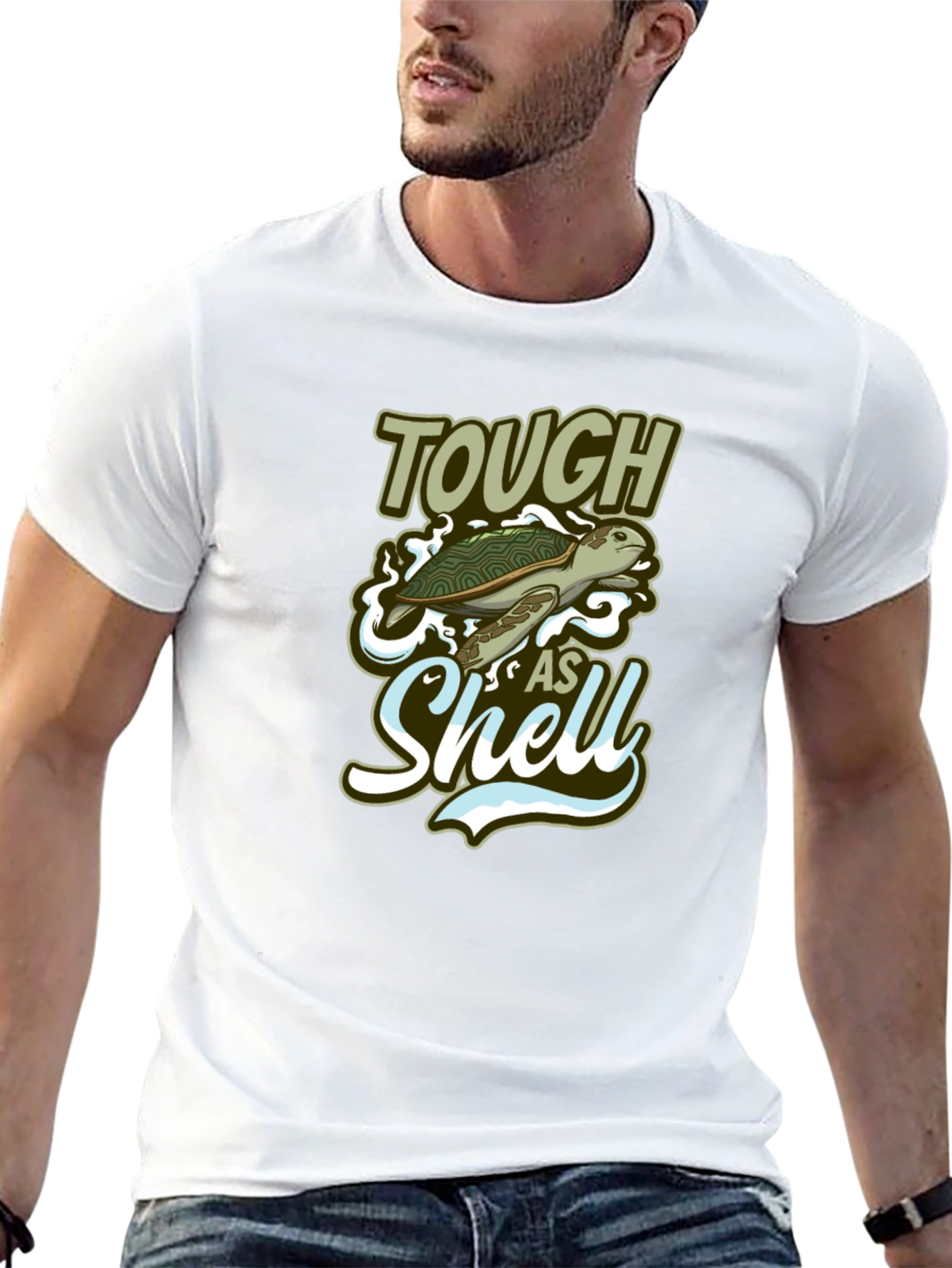 Black Tough As Shell Turtle Graphic Tee - Black Cotton Casual T-Shirt view 13