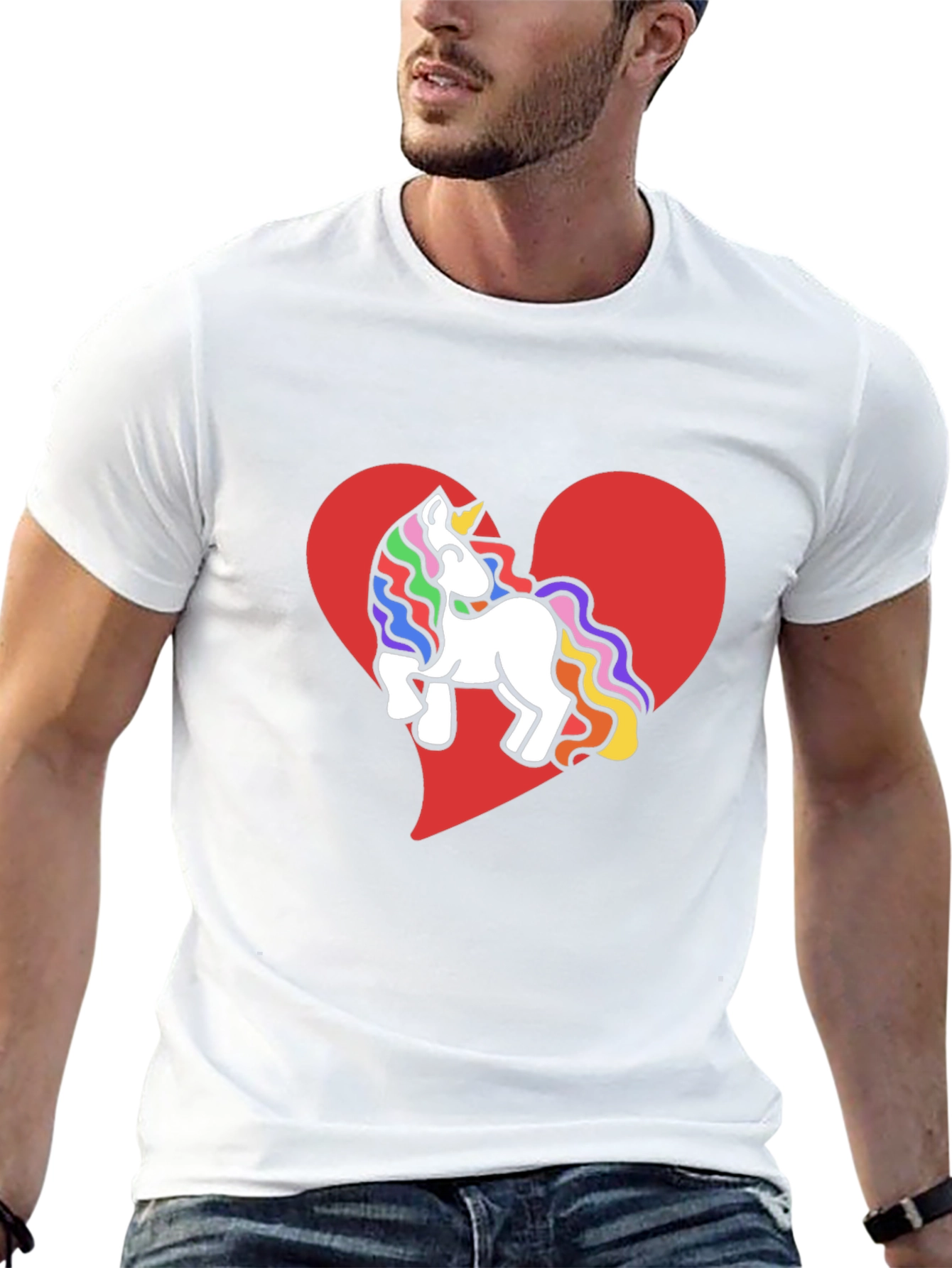 Black Unicorn Heart Tee - Rainbow Mane Graphic T-Shirt view 13