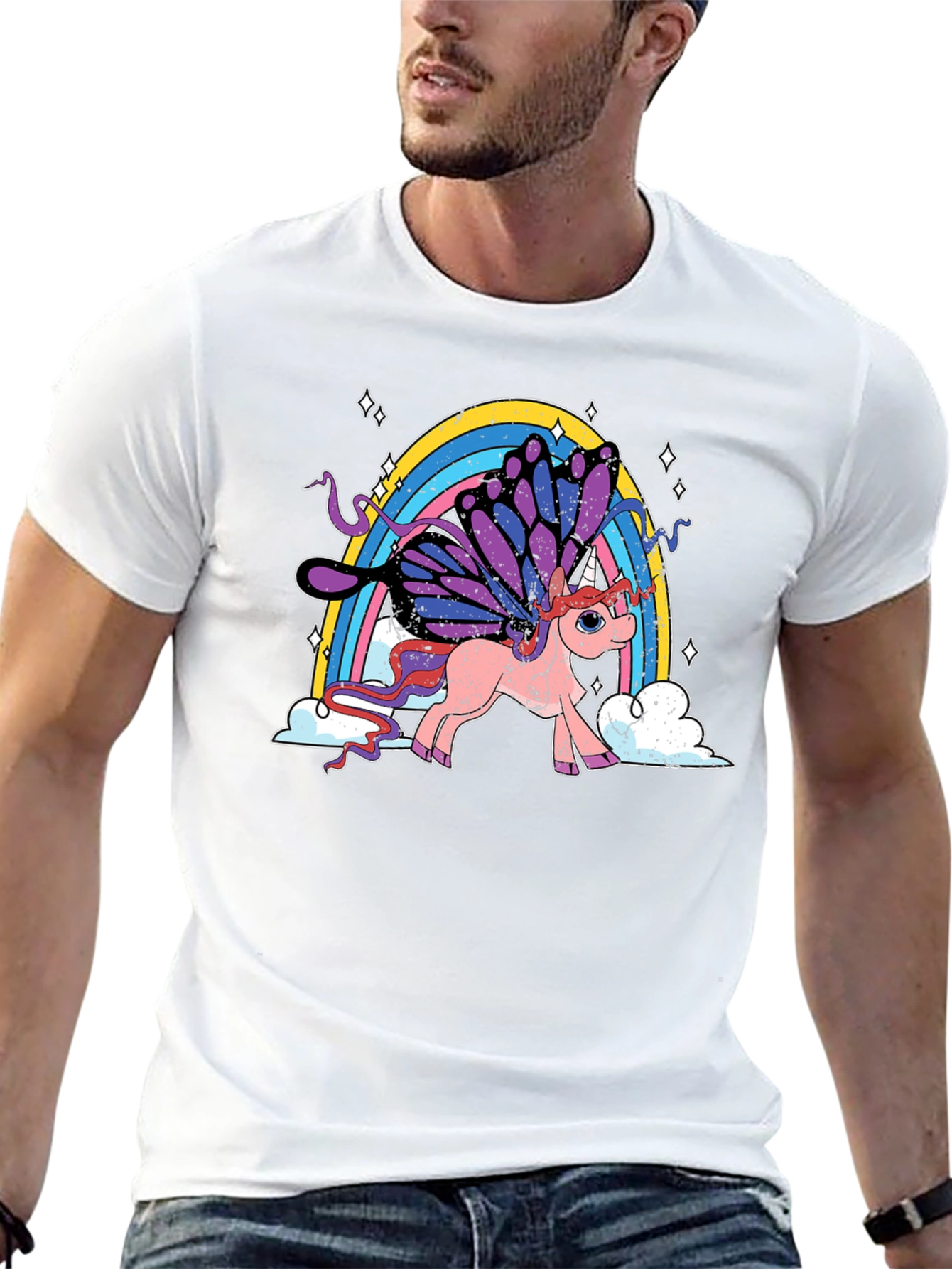 Black Unicorn Rainbow T-Shirt - Magical Butterfly Wings view 13