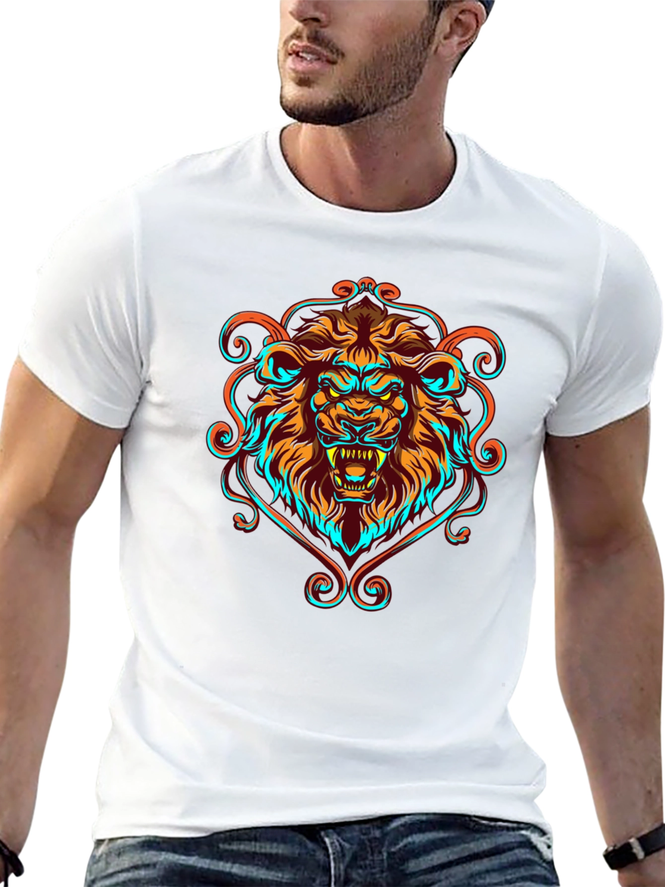 Black Lion Graphic Print Black T-Shirt view 13