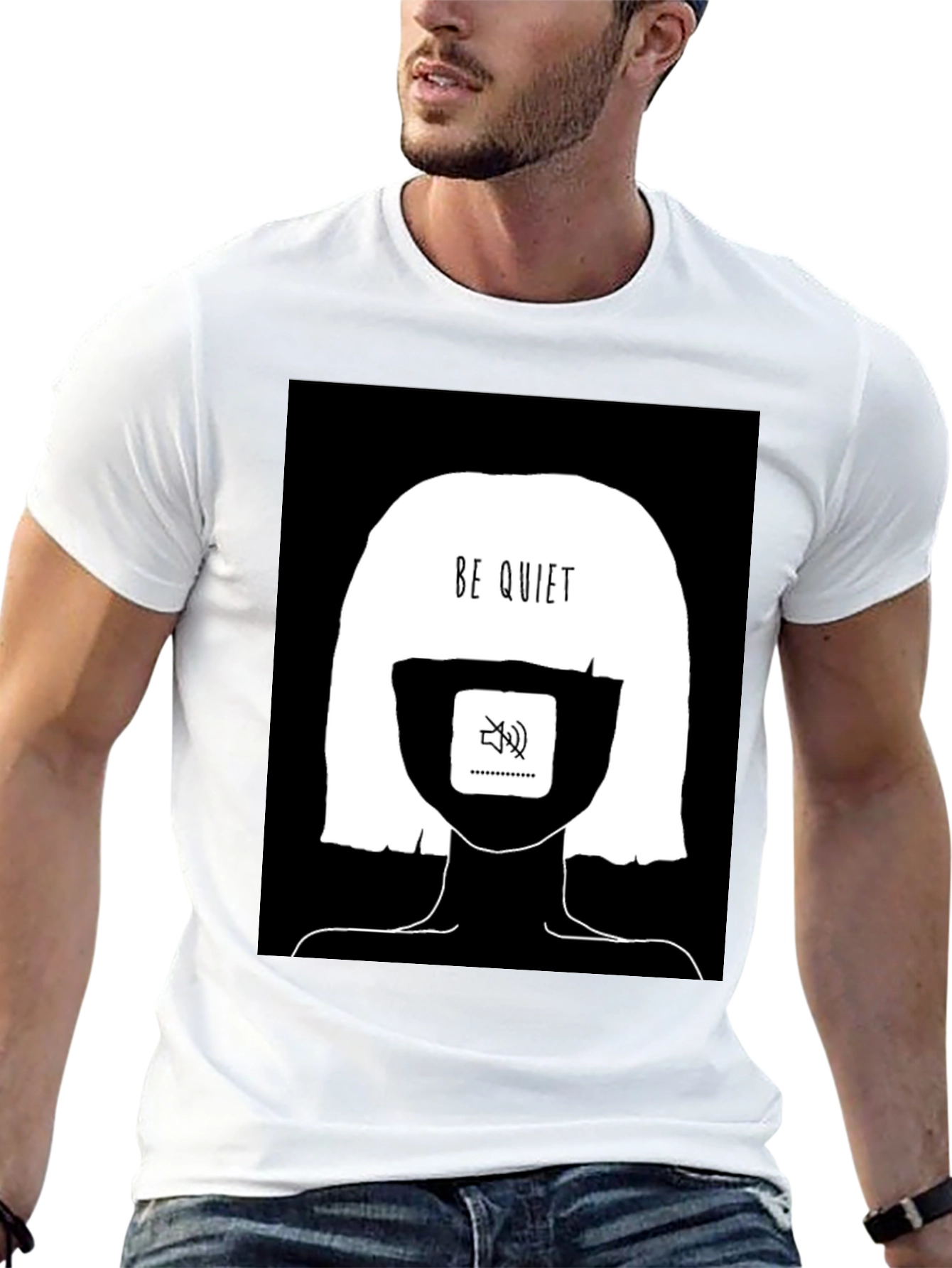 Black Be Quiet Graphic Tee - Black Cotton Unisex view 13