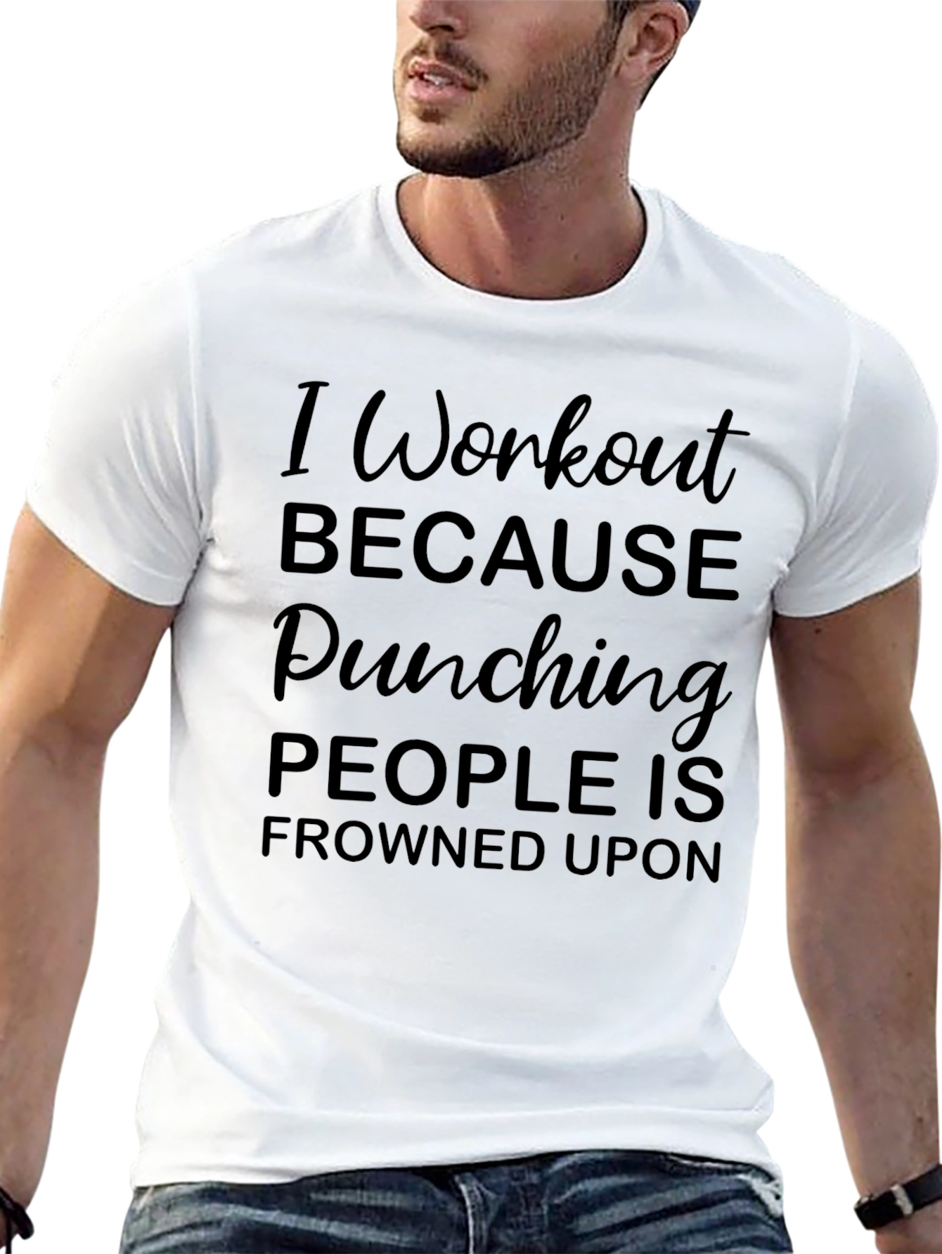 Black Workout Humor Tee - Punching Frowned Upon view 13