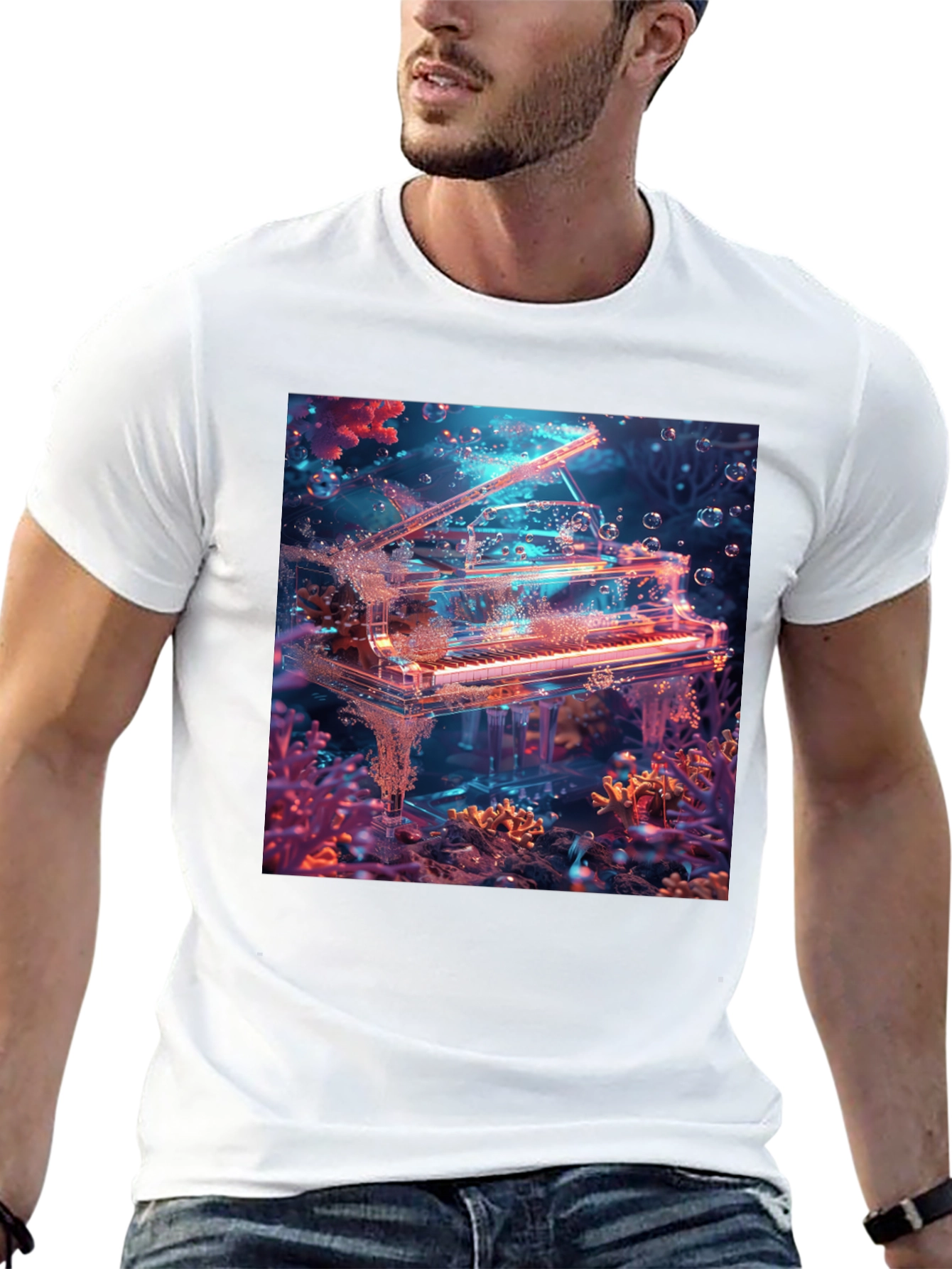 Black Underwater Piano Graphic Tee - Unique Design view 13