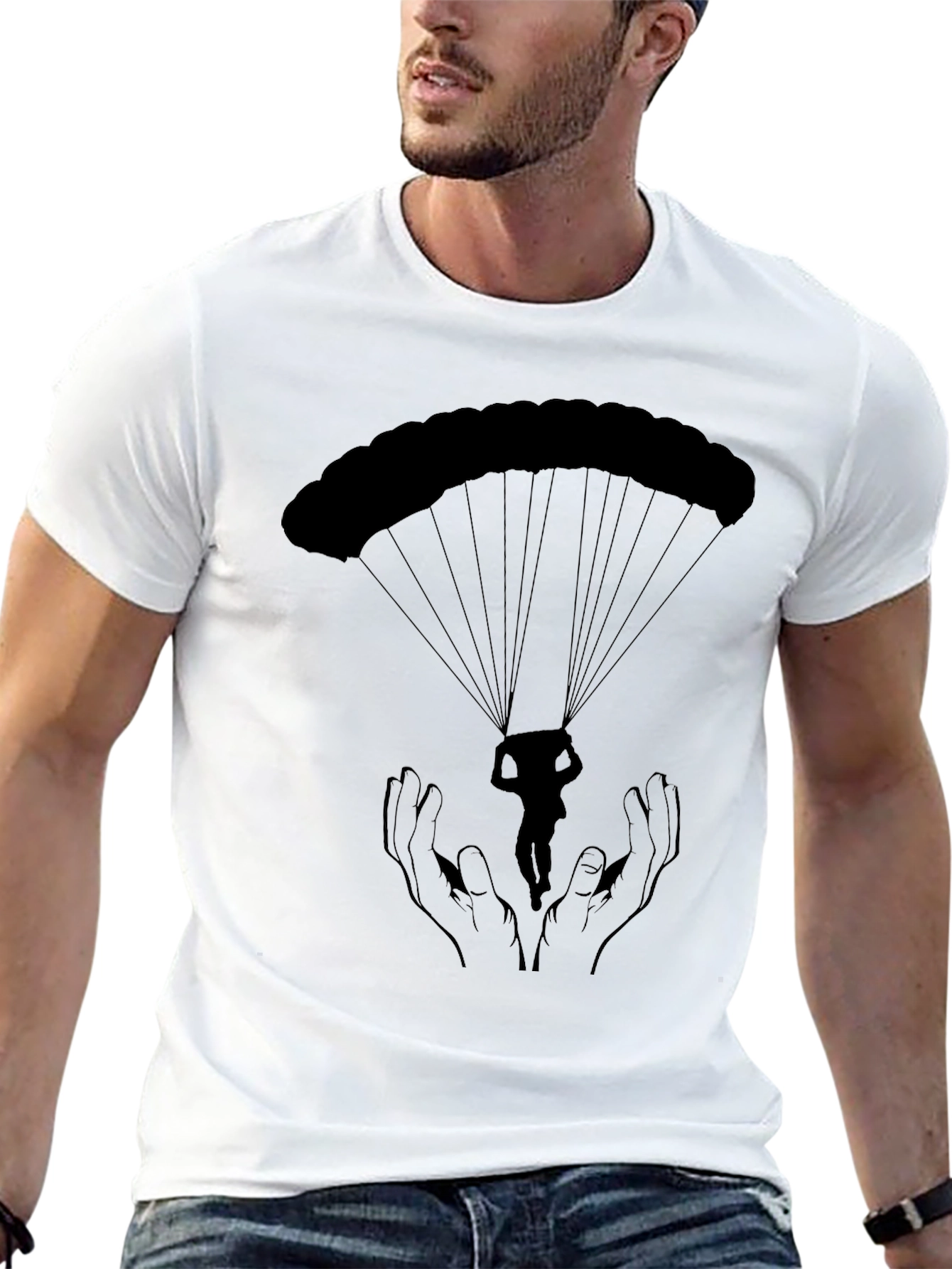 Black Parachute Graphic Tee - Freefall Design view 13