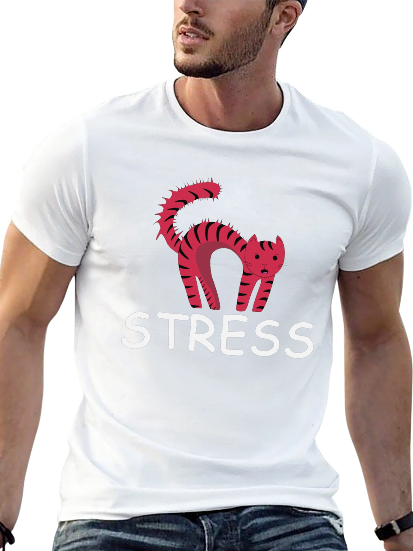 Black Funny Stress Cat T-Shirt view 13